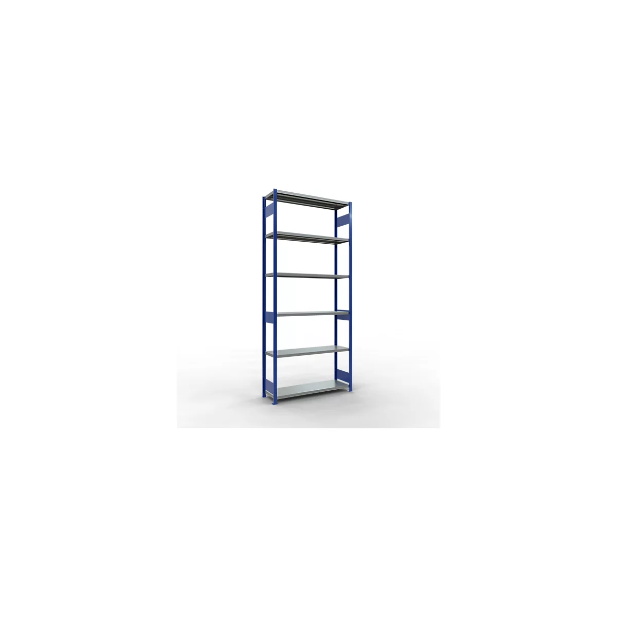Schulte Lagertechnik Système de rayonnage à tablettes emboîtables MULTIplus 250, rayonnage de base, verrou de longueur, 3000x1300x400 mm, 7 tablettes, bleu gentiane/galvanisé
