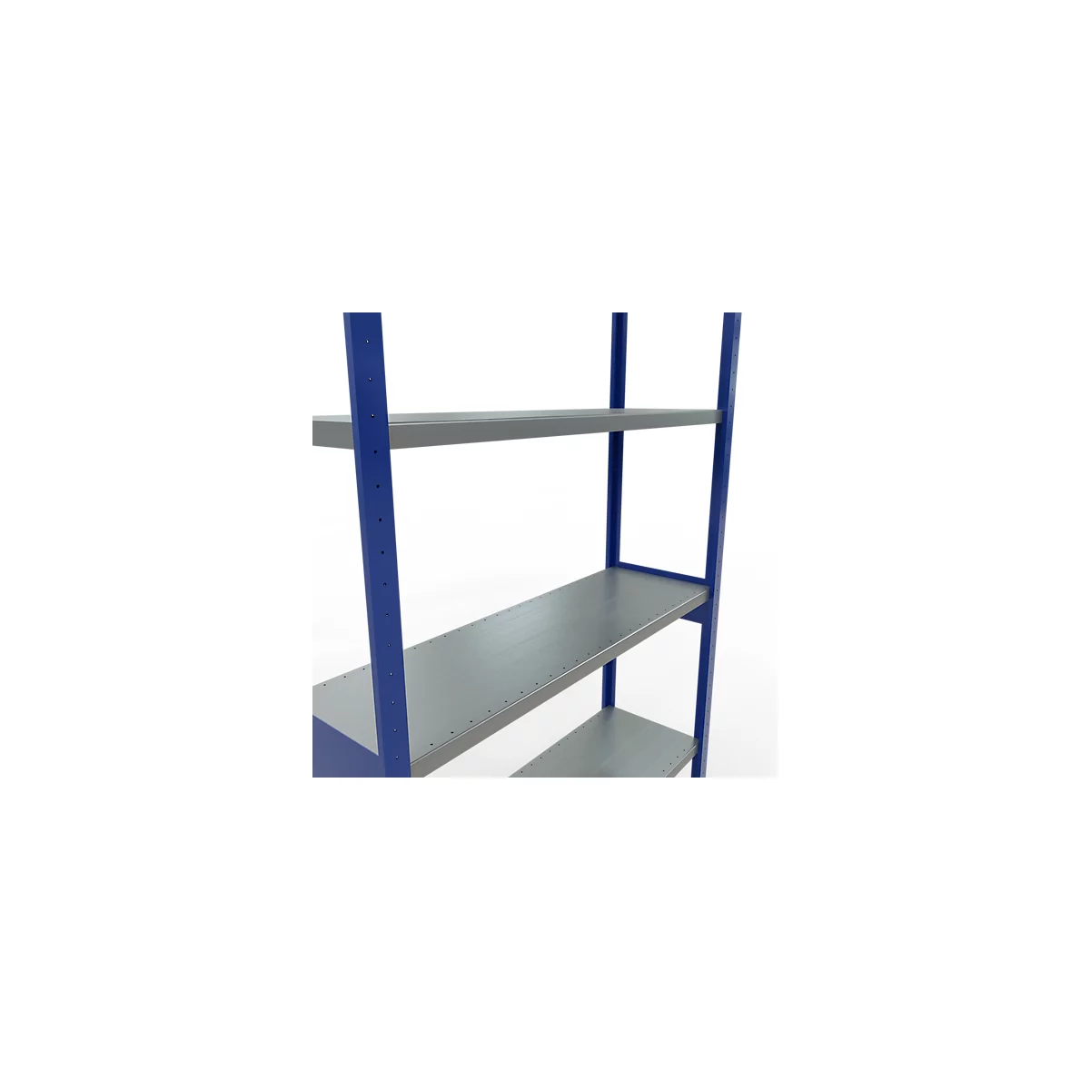 Schulte Lagertechnik Système de rayonnage à tablettes emboîtables MULTIplus 250, rayonnage de base, verrou de longueur, 3000x1300x400 mm, 7 tablettes, bleu gentiane/galvanisé
