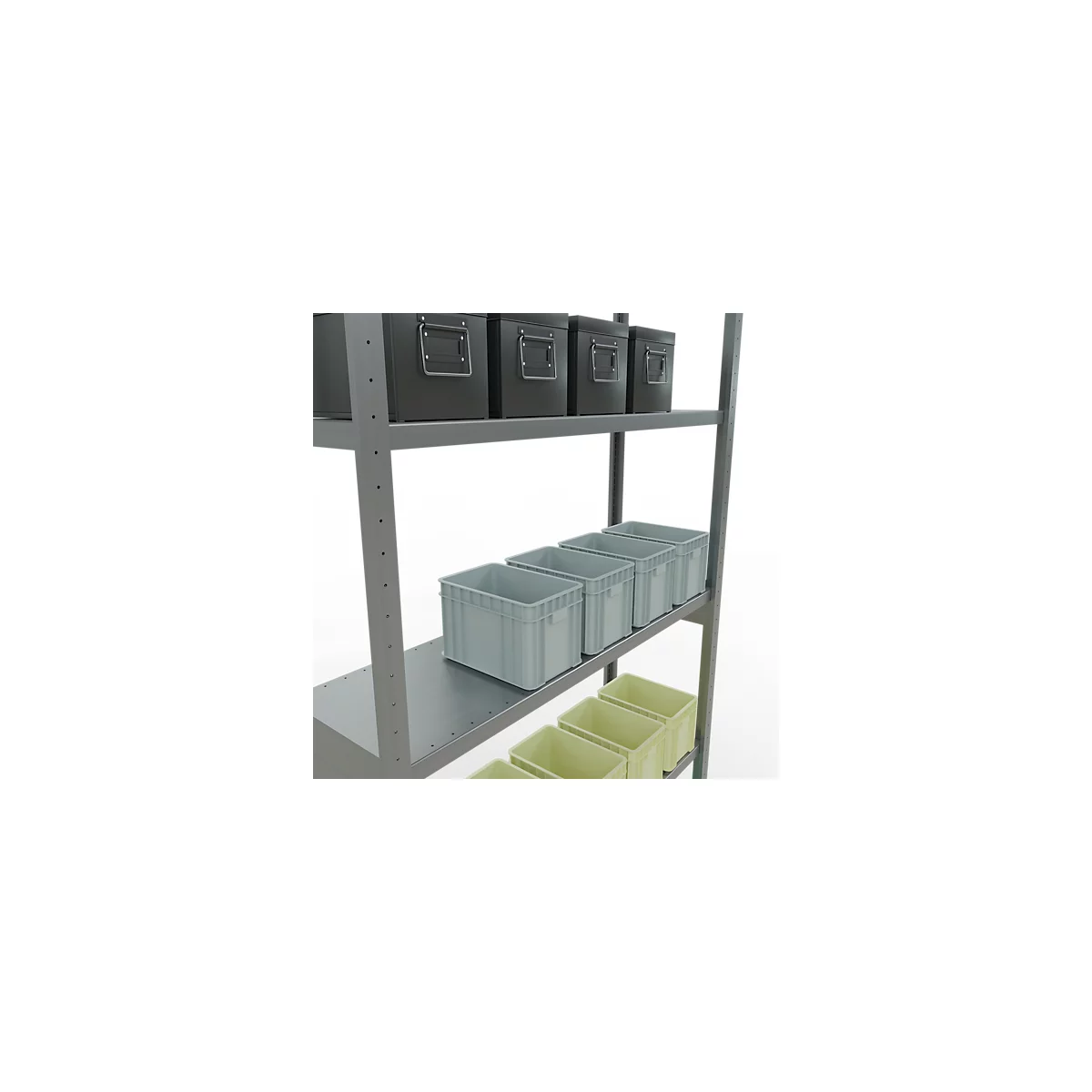 Schulte Lagertechnik Système de rayonnage à tablettes emboîtables MULTIplus 250, rayonnage de base, verrou de longueur, 3000x1300x400 mm, 7 tablettes, galvanisé