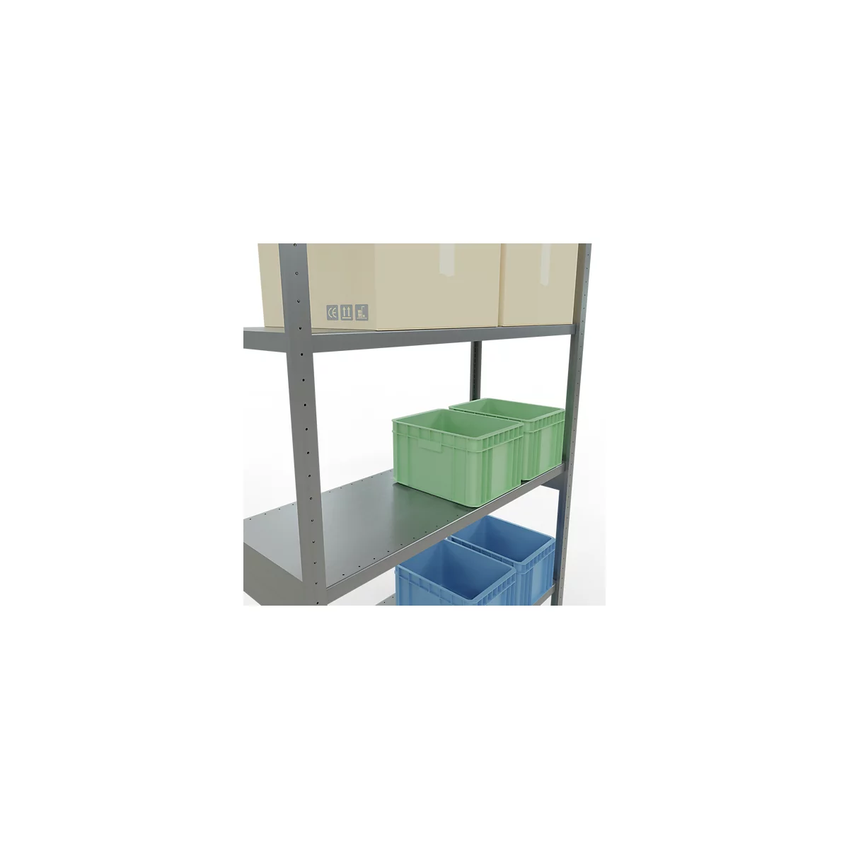 Schulte Lagertechnik Système de rayonnage à tablettes emboîtables MULTIplus 250, rayonnage de base, verrou de longueur, 3000x1300x500 mm, 7 tablettes, galvanisé