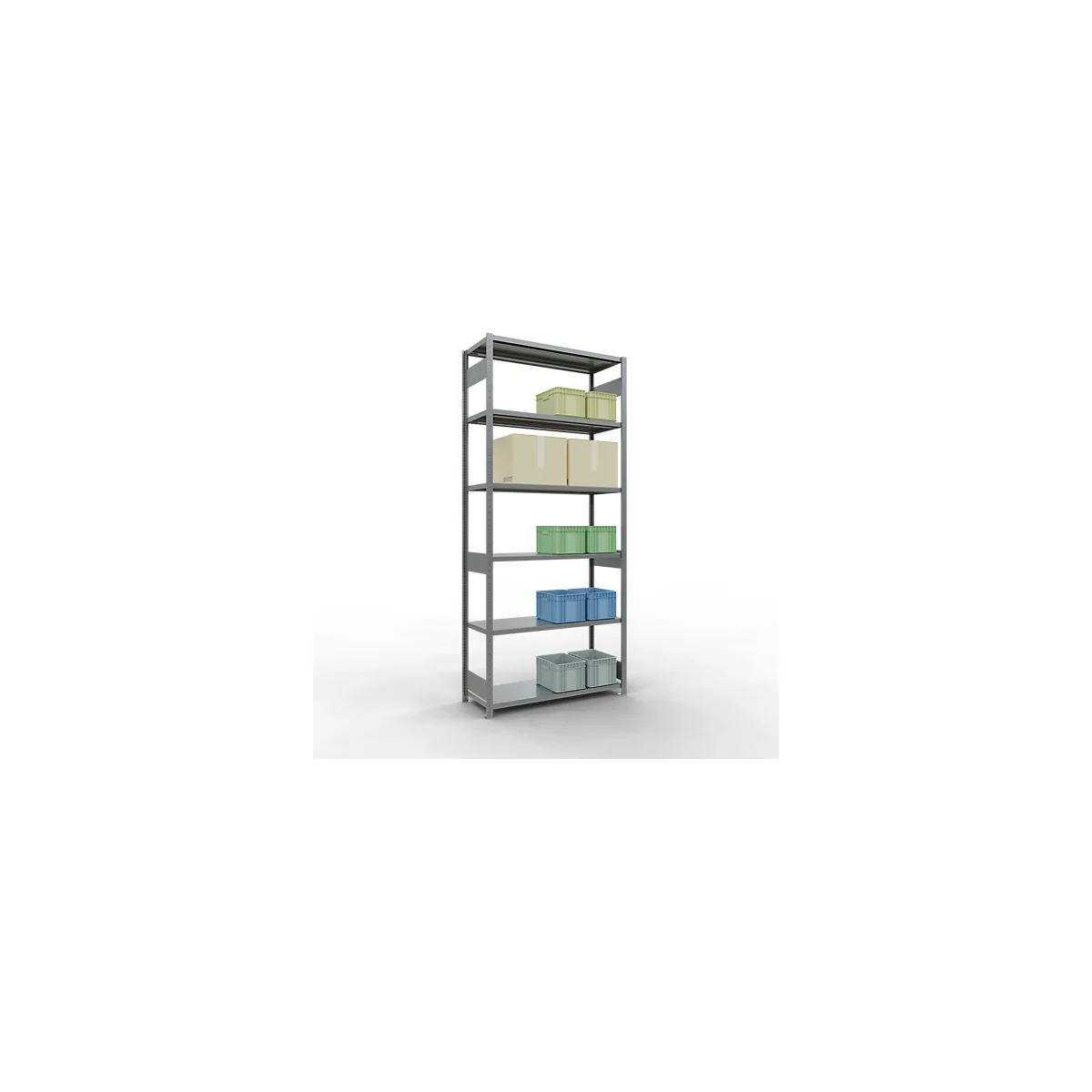 Schulte Lagertechnik Système de rayonnage à tablettes emboîtables MULTIplus 250, rayonnage de base, verrou de longueur, 3000x1300x500 mm, 7 tablettes, galvanisé