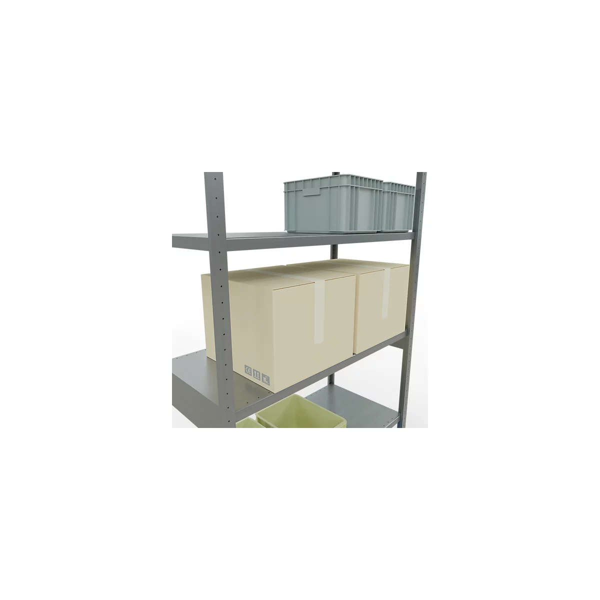 Schulte Lagertechnik Système de rayonnage à tablettes emboîtables MULTIplus 250, rayonnage de base, verrou de longueur, 3000x1300x600 mm, 7 tablettes, galvanisé