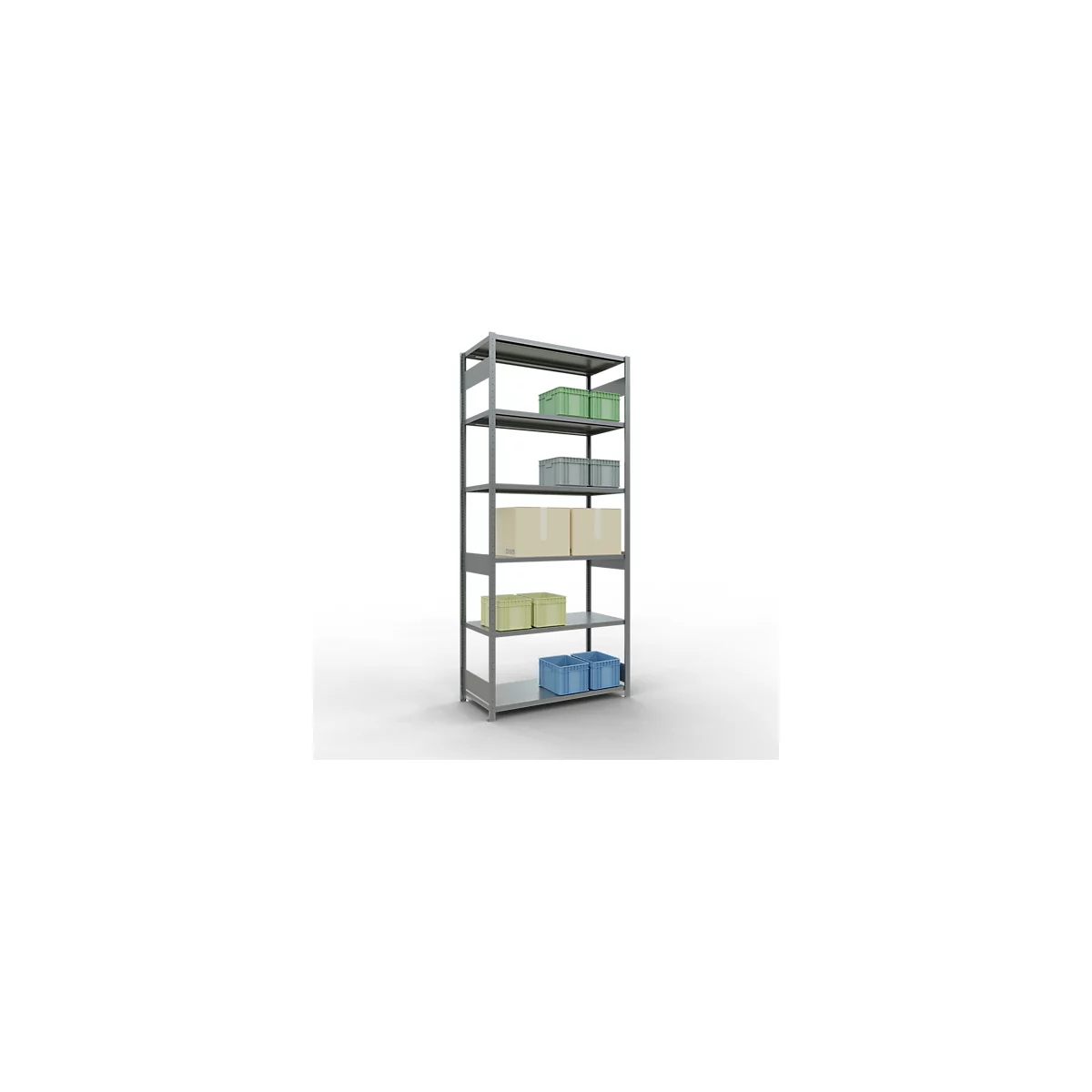 Schulte Lagertechnik Système de rayonnage à tablettes emboîtables MULTIplus 250, rayonnage de base, verrou de longueur, 3000x1300x600 mm, 7 tablettes, galvanisé