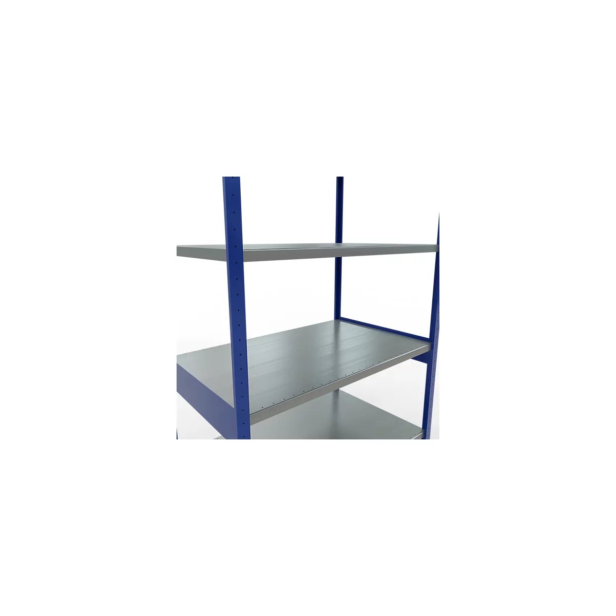 Schulte Lagertechnik Système de rayonnage à tablettes emboîtables MULTIplus 250, rayonnage de base, verrou de longueur, 3000x1300x800 mm, 7 tablettes, bleu gentiane/galvanisé