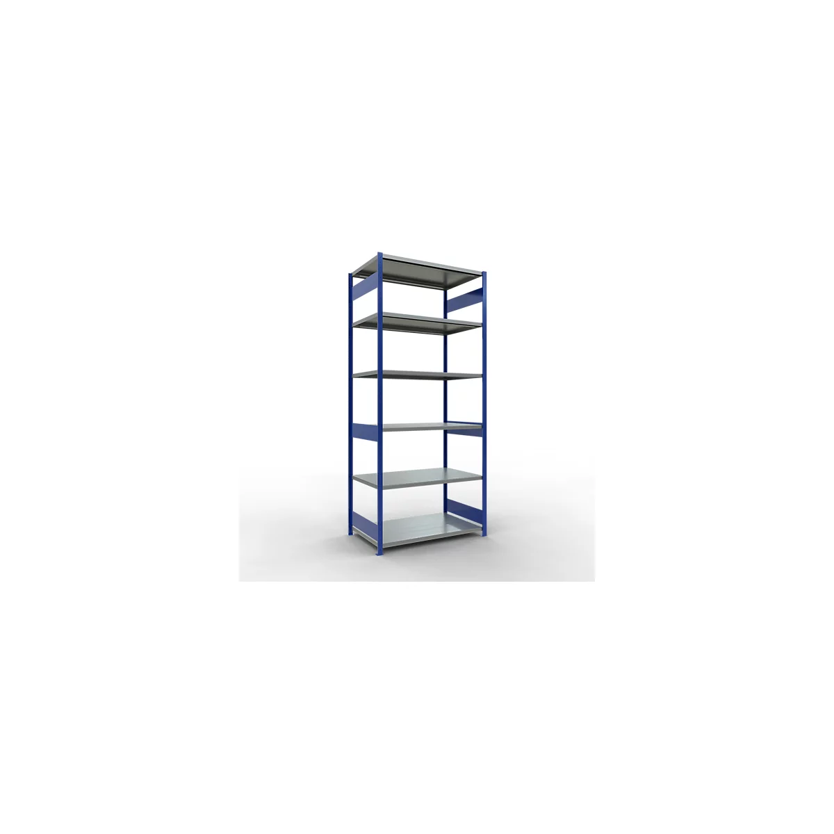 Schulte Lagertechnik Système de rayonnage à tablettes emboîtables MULTIplus 250, rayonnage de base, verrou de longueur, 3000x1300x800 mm, 7 tablettes, bleu gentiane/galvanisé