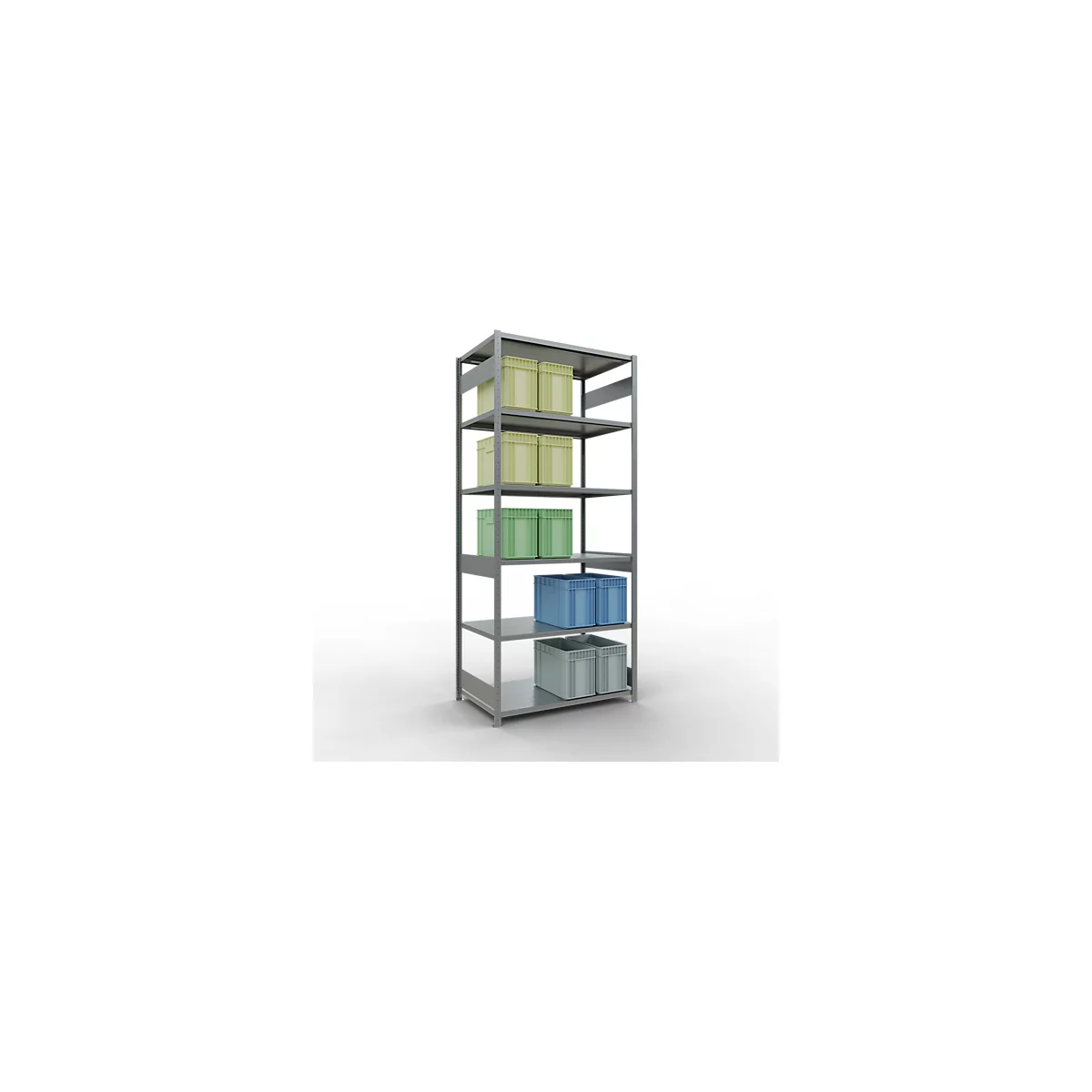 Schulte Lagertechnik Système de rayonnage à tablettes emboîtables MULTIplus 250, rayonnage de base, verrou de longueur, 3000x1300x800 mm, 7 tablettes, galvanisé