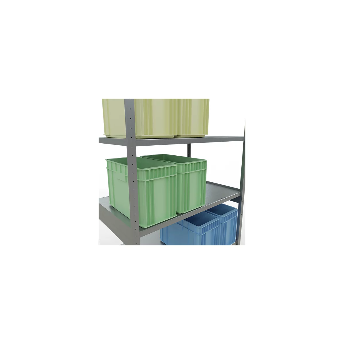 Schulte Lagertechnik Système de rayonnage à tablettes emboîtables MULTIplus 250, rayonnage de base, verrou de longueur, 3000x1300x800 mm, 7 tablettes, galvanisé