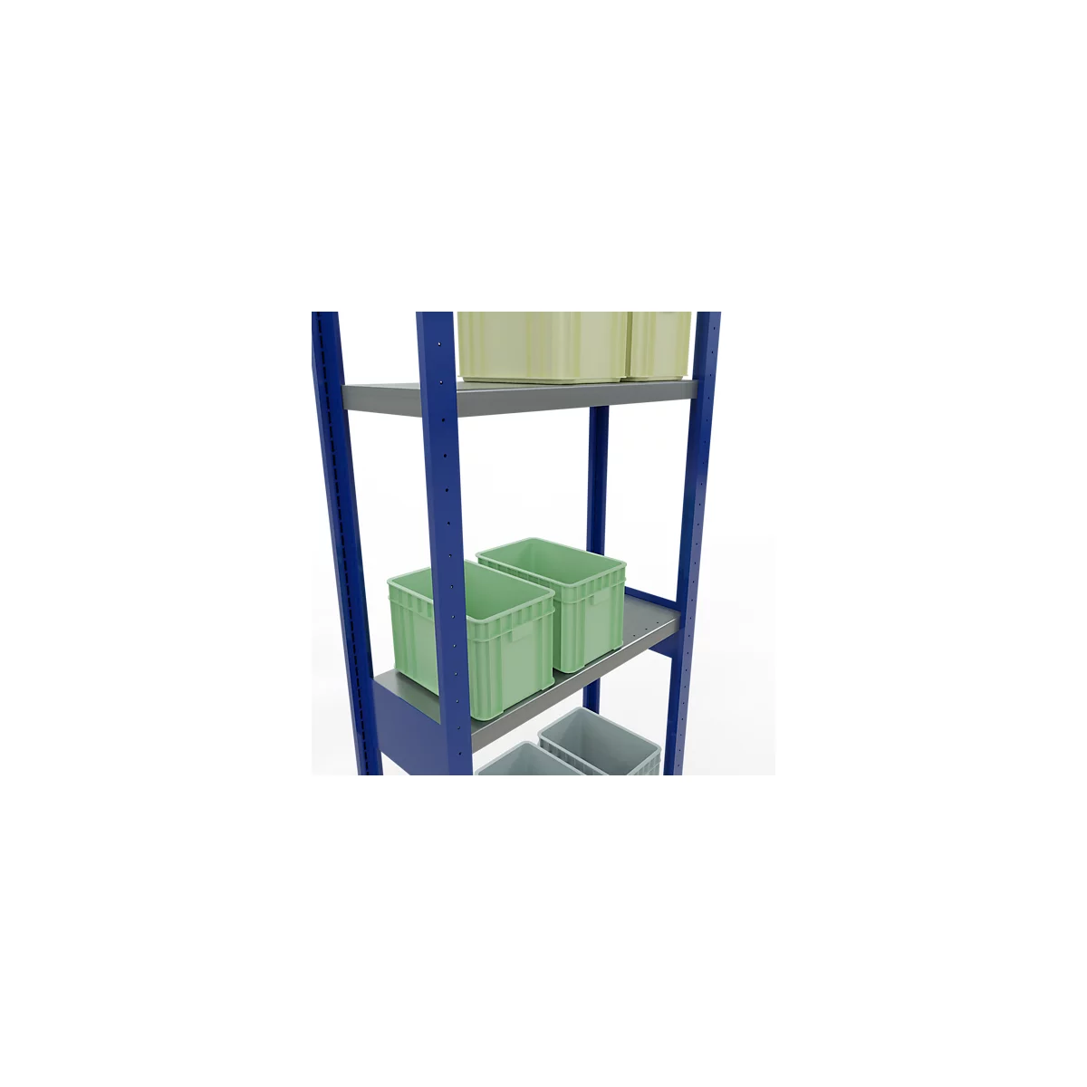 Schulte Lagertechnik Système de rayonnage à tablettes emboîtables MULTIplus 250, rayonnage de base, verrou de longueur, 3000x750x300 mm, 7 tablettes, bleu gentiane/galvanisé