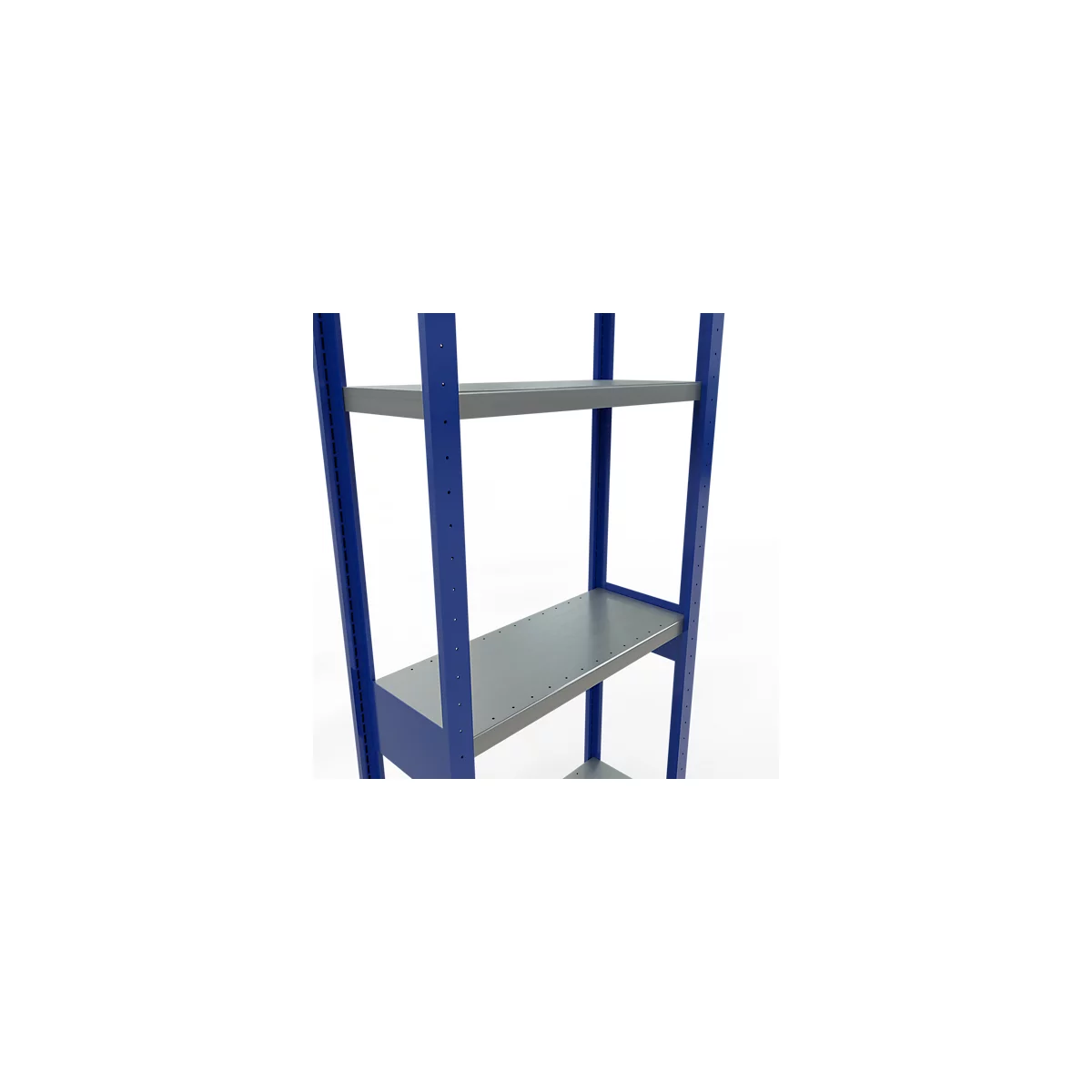 Schulte Lagertechnik Système de rayonnage à tablettes emboîtables MULTIplus 250, rayonnage de base, verrou de longueur, 3000x750x300 mm, 7 tablettes, bleu gentiane/galvanisé