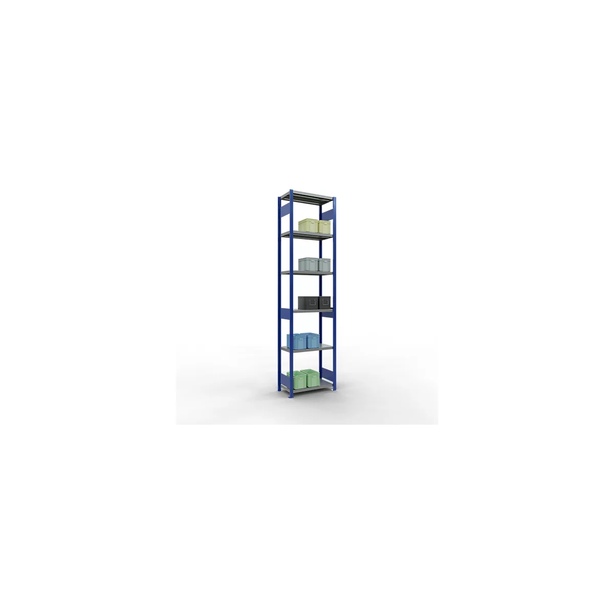 Schulte Lagertechnik Système de rayonnage à tablettes emboîtables MULTIplus 250, rayonnage de base, verrou de longueur, 3000x750x400 mm, 7 tablettes, bleu gentiane/galvanisé