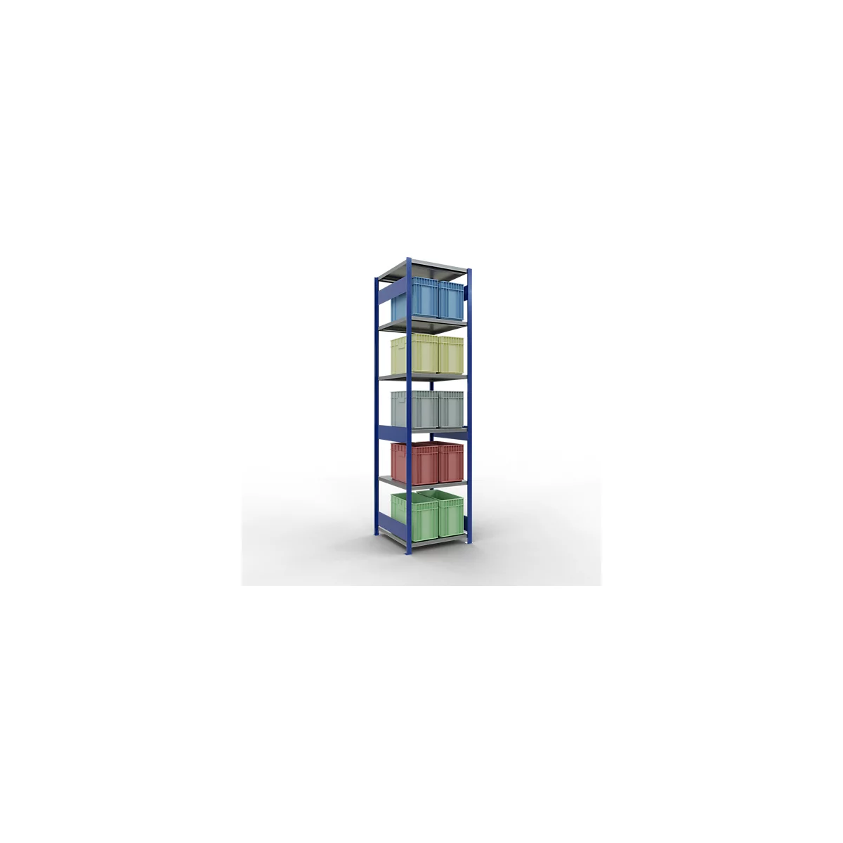 Schulte Lagertechnik Système de rayonnage à tablettes emboîtables MULTIplus 250, rayonnage de base, verrou de longueur, 3000x750x800 mm, 7 tablettes, bleu gentiane/galvanisé