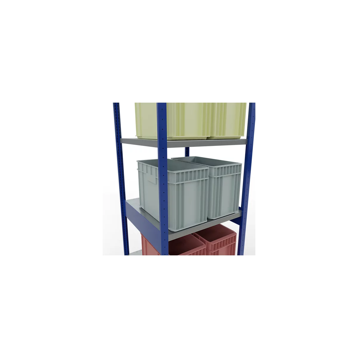 Schulte Lagertechnik Système de rayonnage à tablettes emboîtables MULTIplus 250, rayonnage de base, verrou de longueur, 3000x750x800 mm, 7 tablettes, bleu gentiane/galvanisé