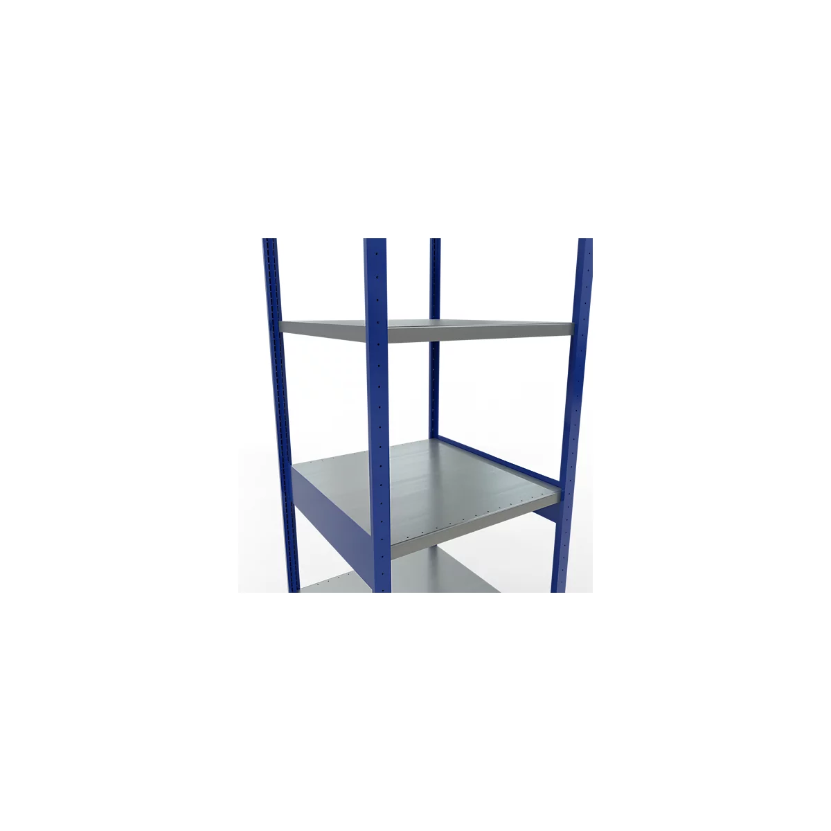 Schulte Lagertechnik Système de rayonnage à tablettes emboîtables MULTIplus 250, rayonnage de base, verrou de longueur, 3000x750x800 mm, 7 tablettes, bleu gentiane/galvanisé