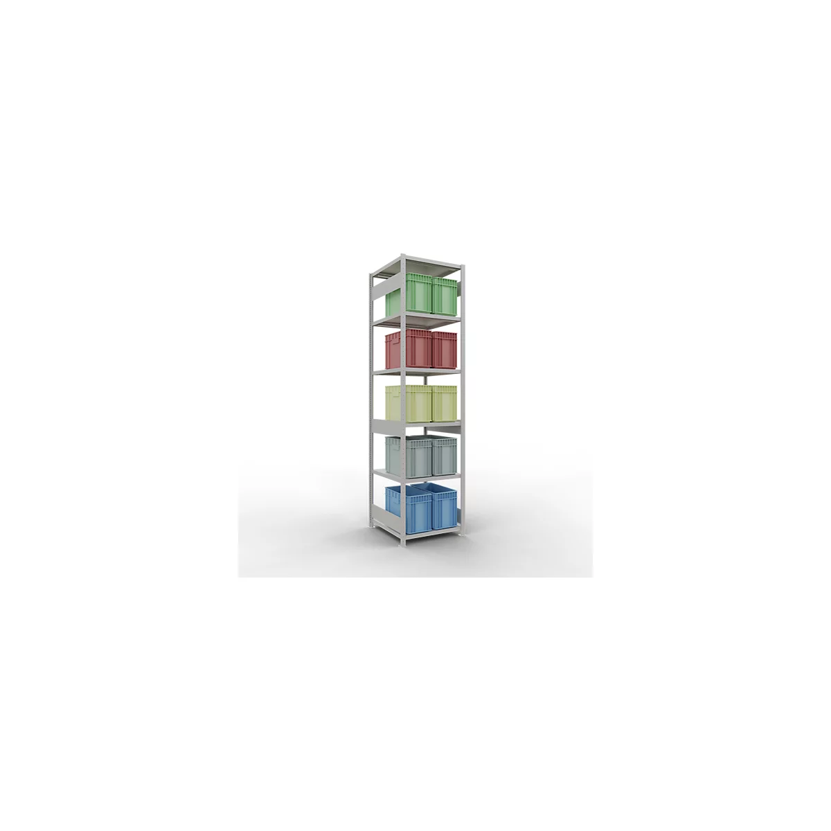 Schulte Lagertechnik Système de rayonnage à tablettes emboîtables MULTIplus 250, rayonnage de base, verrou de longueur, 3000x750x800 mm, 7 tablettes, gris clair