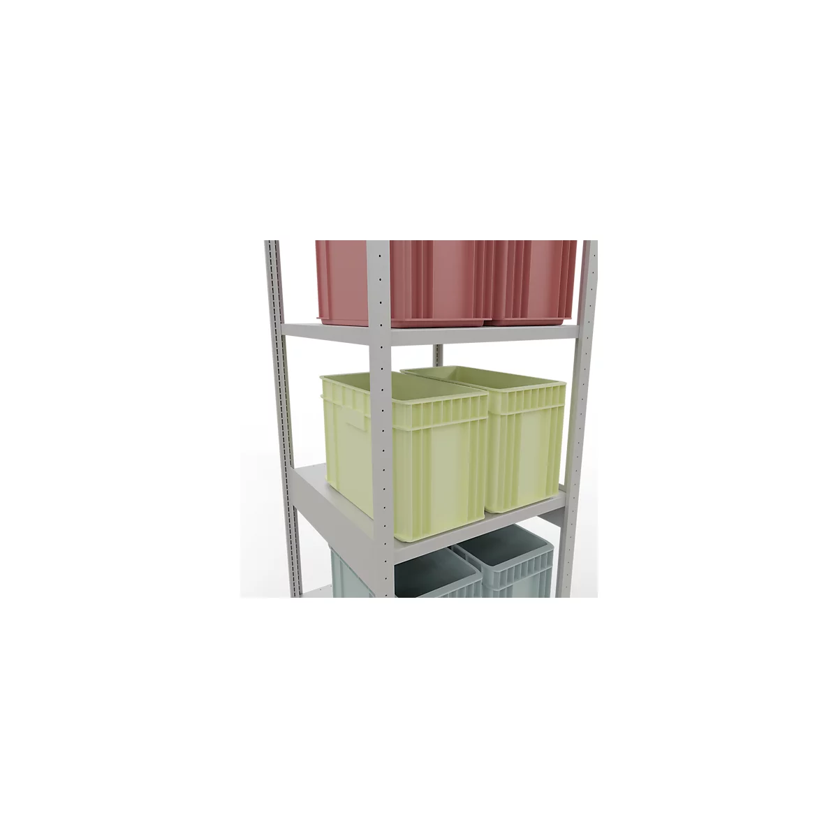 Schulte Lagertechnik Système de rayonnage à tablettes emboîtables MULTIplus 250, rayonnage de base, verrou de longueur, 3000x750x800 mm, 7 tablettes, gris clair