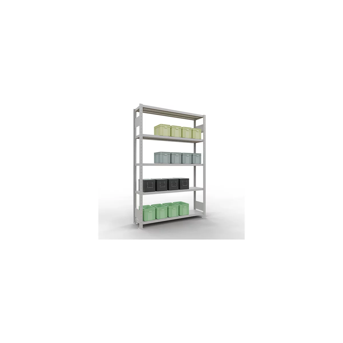 Schulte Lagertechnik Système de rayonnages à tablettes emboîtables MULTIplus 250, rayonnage de base, verrou de longueur, 2000x1300x300 mm, 5 tablettes, gris clair