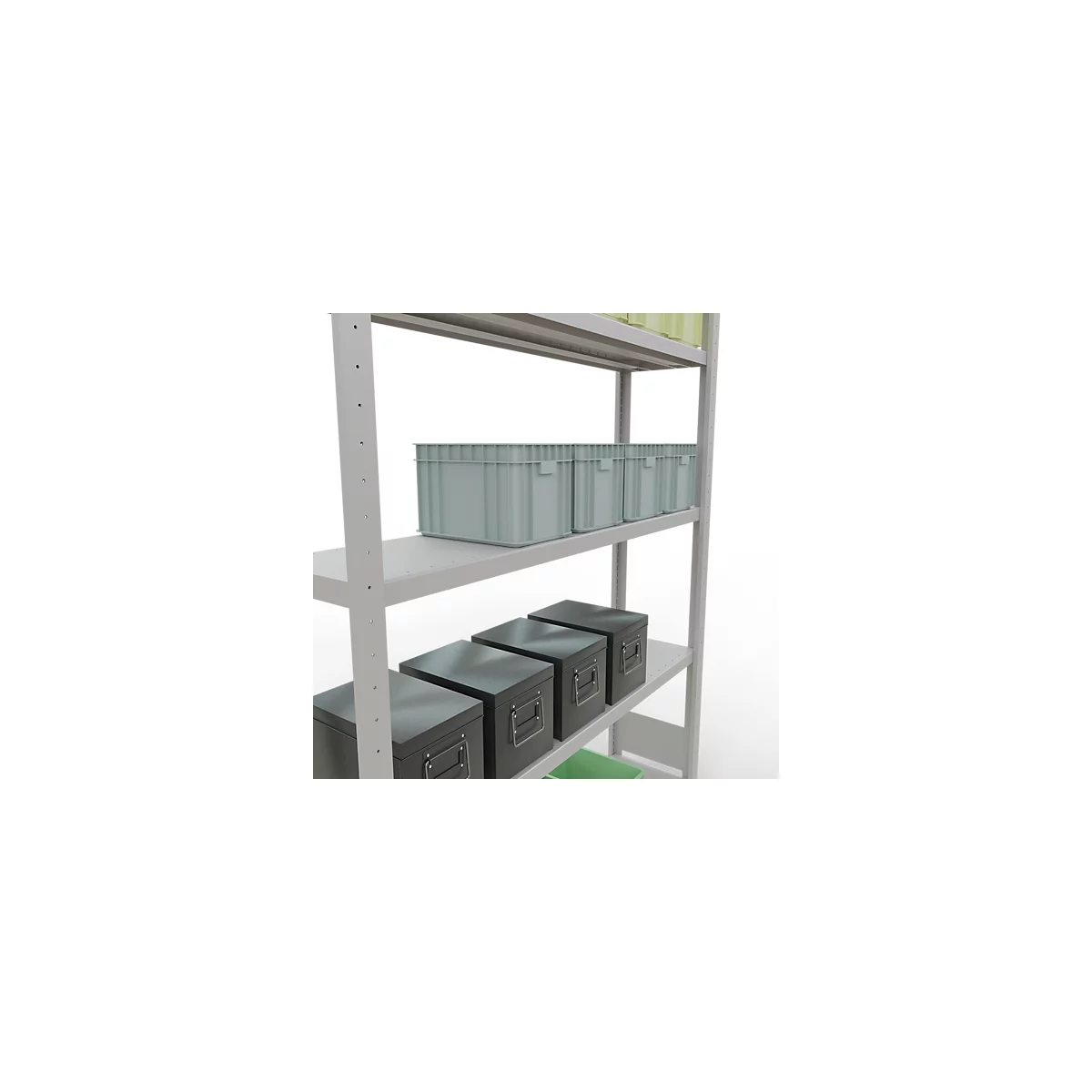 Schulte Lagertechnik Système de rayonnages à tablettes emboîtables MULTIplus 250, rayonnage de base, verrou de longueur, 2000x1300x300 mm, 5 tablettes, gris clair