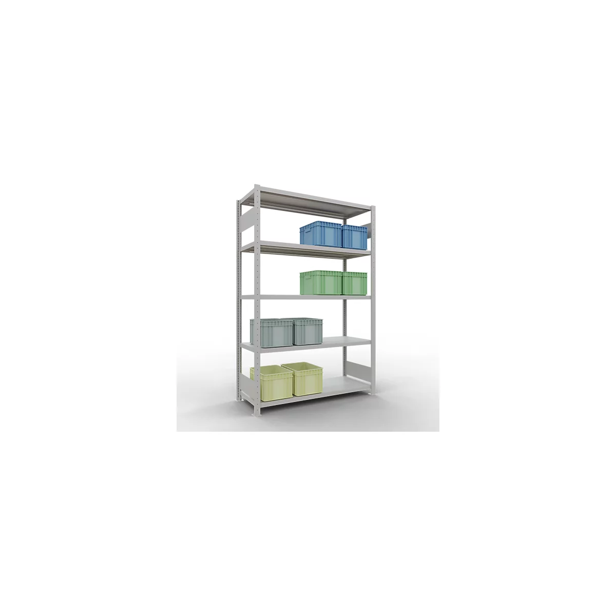 Schulte Lagertechnik Système de rayonnages à tablettes emboîtables MULTIplus 250, rayonnage de base, verrou de longueur, 2000x1300x500 mm, 5 tablettes, gris clair