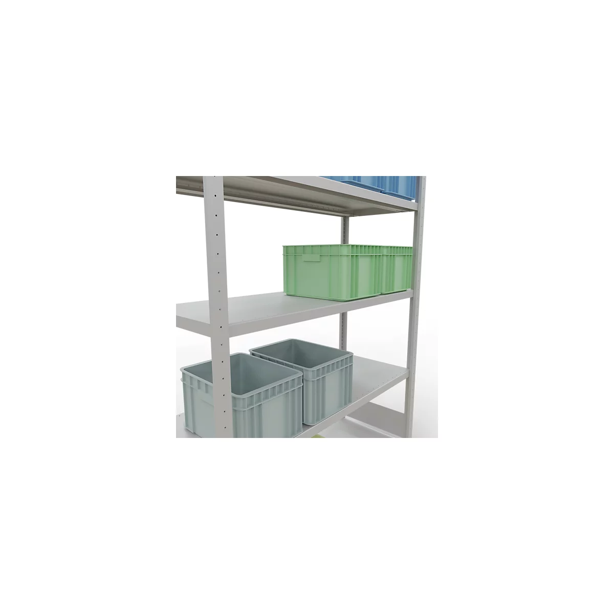 Schulte Lagertechnik Système de rayonnages à tablettes emboîtables MULTIplus 250, rayonnage de base, verrou de longueur, 2000x1300x500 mm, 5 tablettes, gris clair