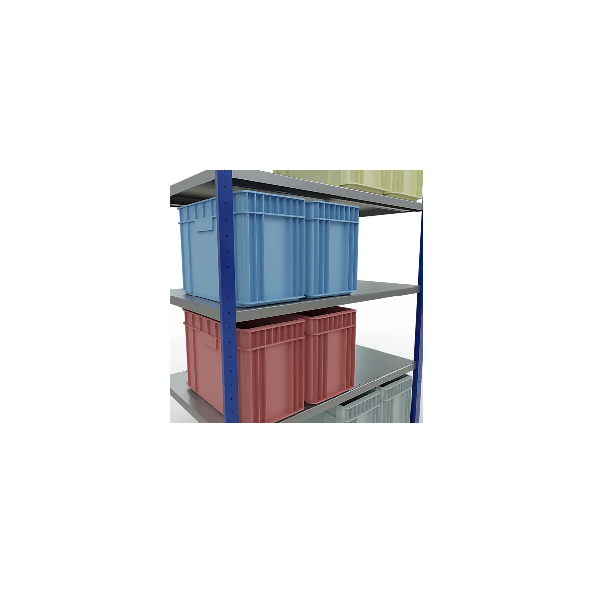 Schulte Lagertechnik Système de rayonnages à tablettes emboîtables MULTIplus 250, rayonnage de base, verrou de longueur, 2000x1300x800 mm, 5 tablettes, bleu gentiane/galvanisé