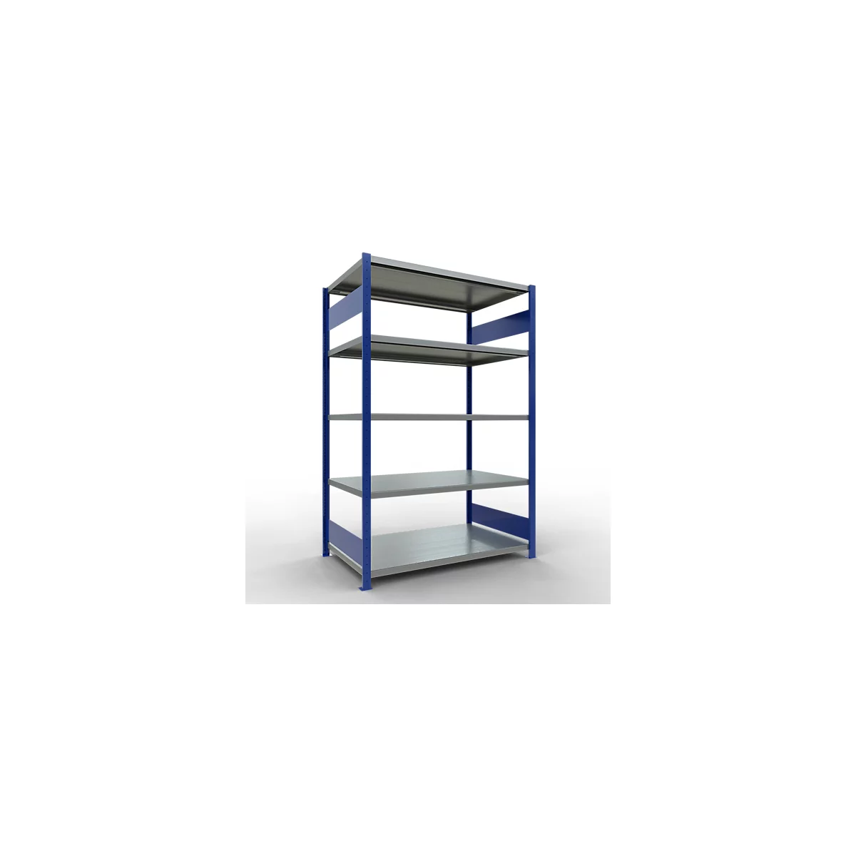 Schulte Lagertechnik Système de rayonnages à tablettes emboîtables MULTIplus 250, rayonnage de base, verrou de longueur, 2000x1300x800 mm, 5 tablettes, bleu gentiane/galvanisé