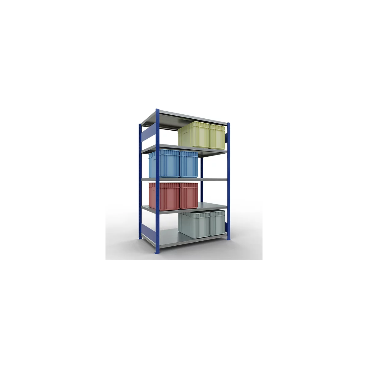 Schulte Lagertechnik Système de rayonnages à tablettes emboîtables MULTIplus 250, rayonnage de base, verrou de longueur, 2000x1300x800 mm, 5 tablettes, bleu gentiane/galvanisé