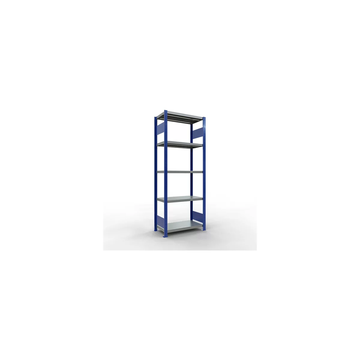 Schulte Lagertechnik Système de rayonnages à tablettes emboîtables MULTIplus 250, rayonnage de base, verrou de longueur, 2000x750x400 mm, 5 tablettes, bleu gentiane/galvanisé