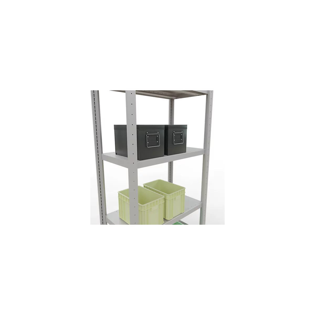 Schulte Lagertechnik Système de rayonnages à tablettes emboîtables MULTIplus 250, rayonnage de base, verrou de longueur, 2000x750x400 mm, 5 tablettes, gris clair