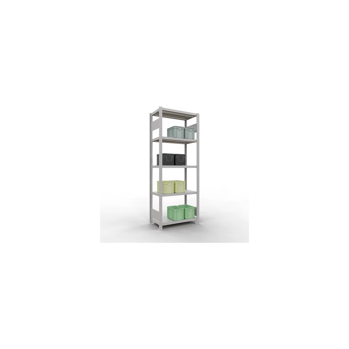Schulte Lagertechnik Système de rayonnages à tablettes emboîtables MULTIplus 250, rayonnage de base, verrou de longueur, 2000x750x400 mm, 5 tablettes, gris clair