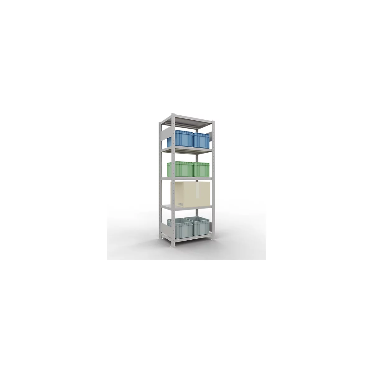 Schulte Lagertechnik Système de rayonnages à tablettes emboîtables MULTIplus 250, rayonnage de base, verrou de longueur, 2000x750x500 mm, 5 tablettes, gris clair