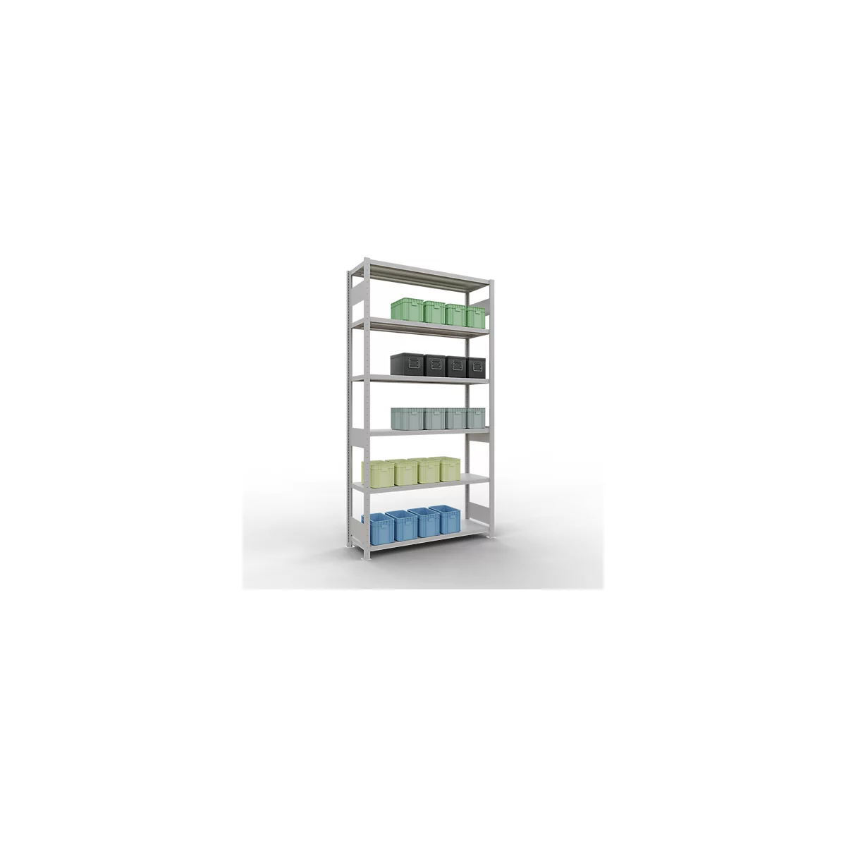 Schulte Lagertechnik Système de rayonnages à tablettes emboîtables MULTIplus 250, rayonnage de base, verrou de longueur, 2500x1300x400 mm, 6 tablettes, gris clair