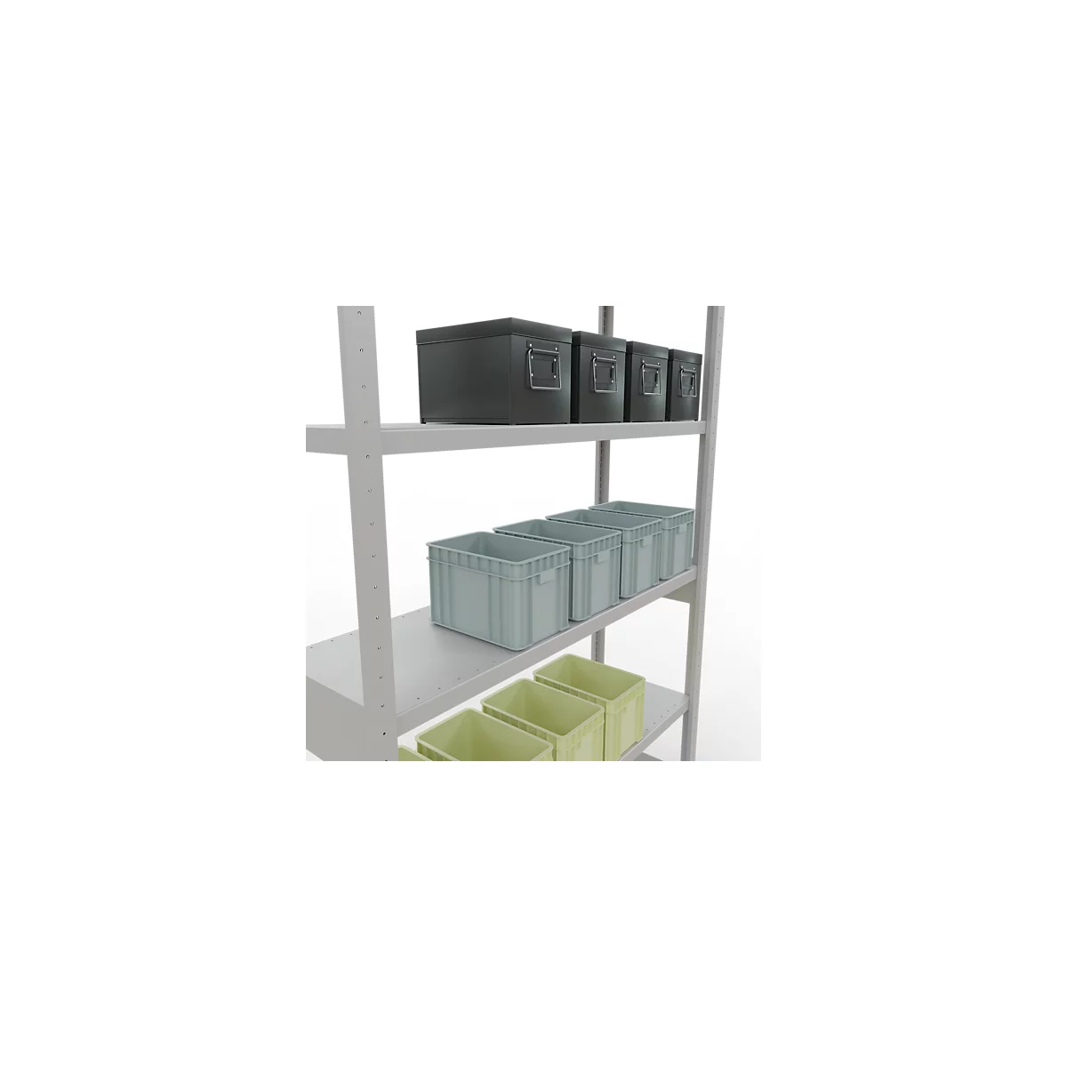 Schulte Lagertechnik Système de rayonnages à tablettes emboîtables MULTIplus 250, rayonnage de base, verrou de longueur, 2500x1300x400 mm, 6 tablettes, gris clair