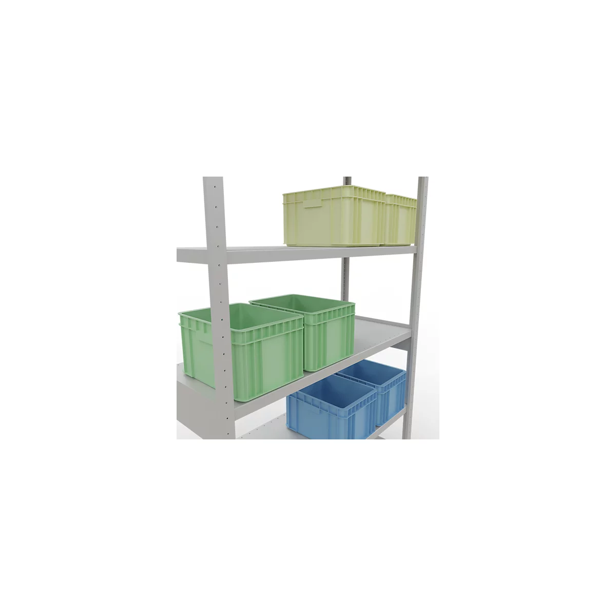 Schulte Lagertechnik Système de rayonnages à tablettes emboîtables MULTIplus 250, rayonnage de base, verrou de longueur, 2500x1300x500 mm, 6 tablettes, gris clair