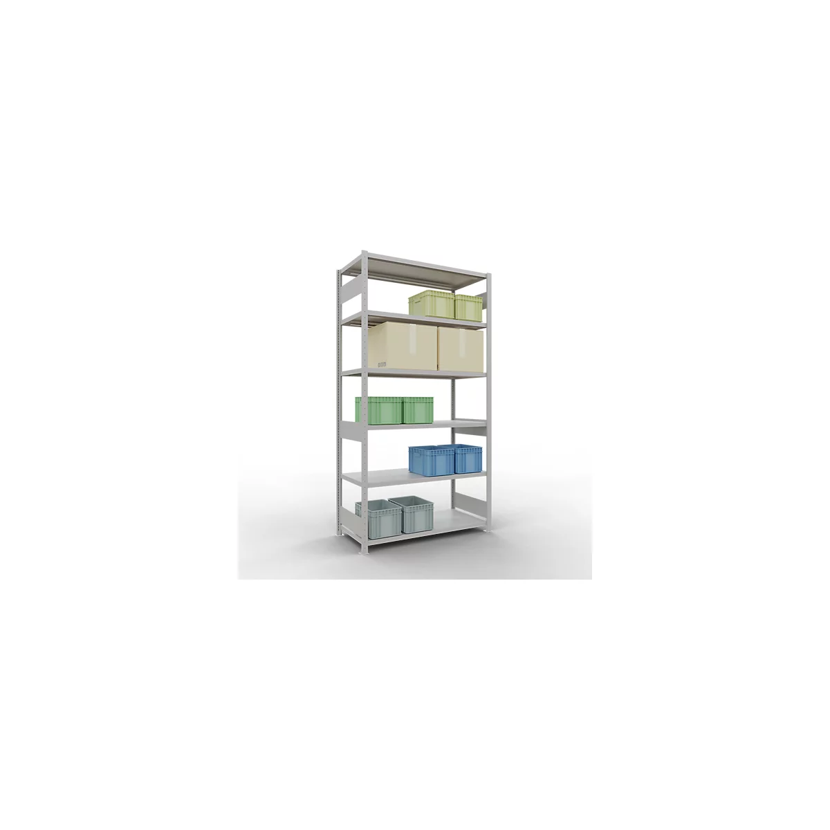 Schulte Lagertechnik Système de rayonnages à tablettes emboîtables MULTIplus 250, rayonnage de base, verrou de longueur, 2500x1300x600 mm, 6 tablettes, gris clair