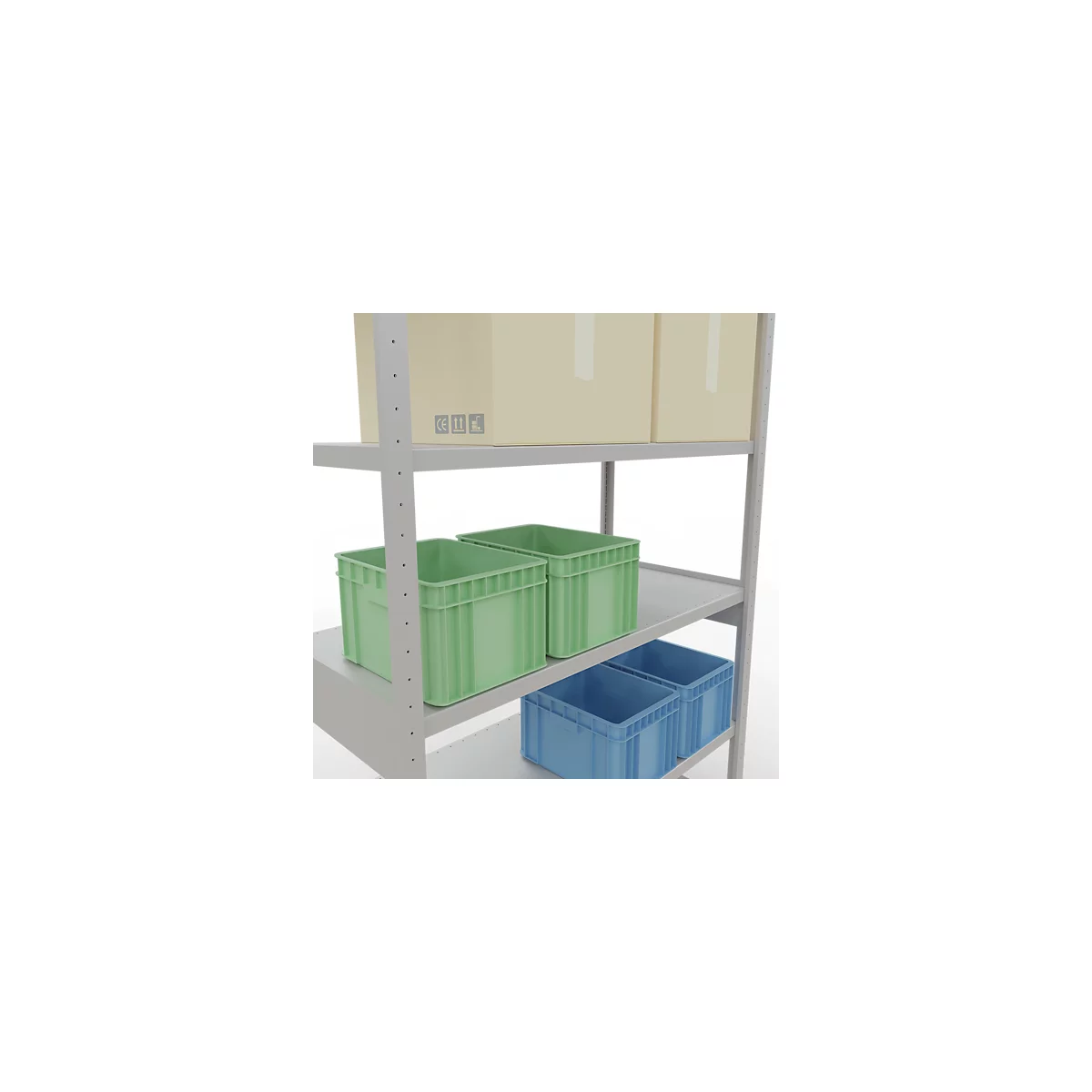 Schulte Lagertechnik Système de rayonnages à tablettes emboîtables MULTIplus 250, rayonnage de base, verrou de longueur, 2500x1300x600 mm, 6 tablettes, gris clair