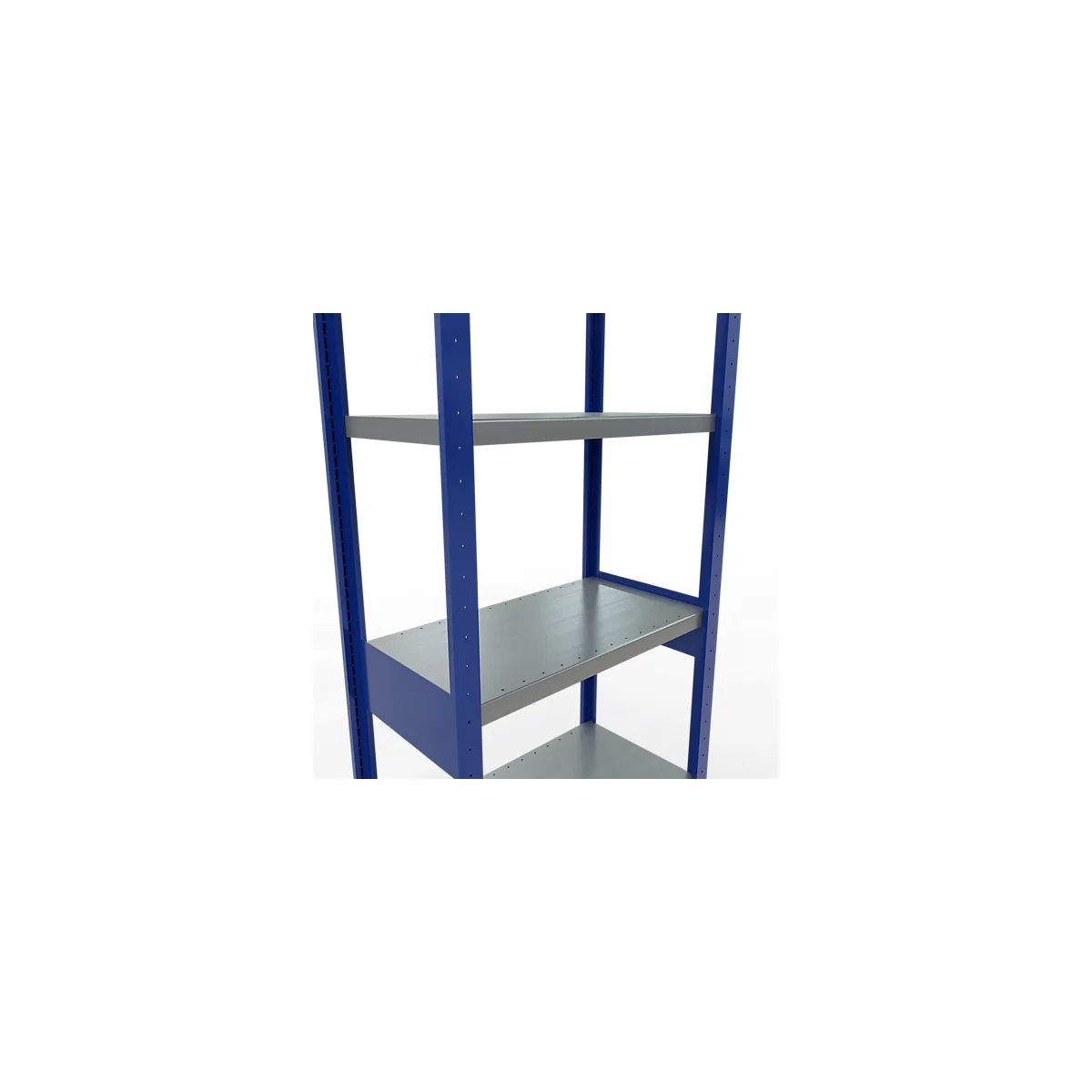 Schulte Lagertechnik Système de rayonnages à tablettes emboîtables MULTIplus 250, rayonnage de base, verrou de longueur, 2500x750x400 mm, 6 tablettes, bleu gentiane/zingué