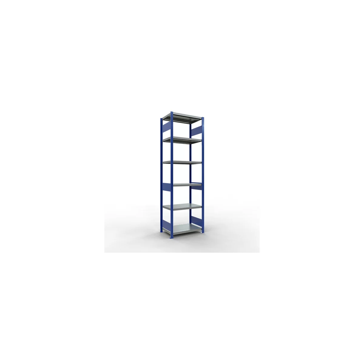 Schulte Lagertechnik Système de rayonnages à tablettes emboîtables MULTIplus 250, rayonnage de base, verrou de longueur, 2500x750x500 mm, 6 tablettes, bleu gentiane/zingué