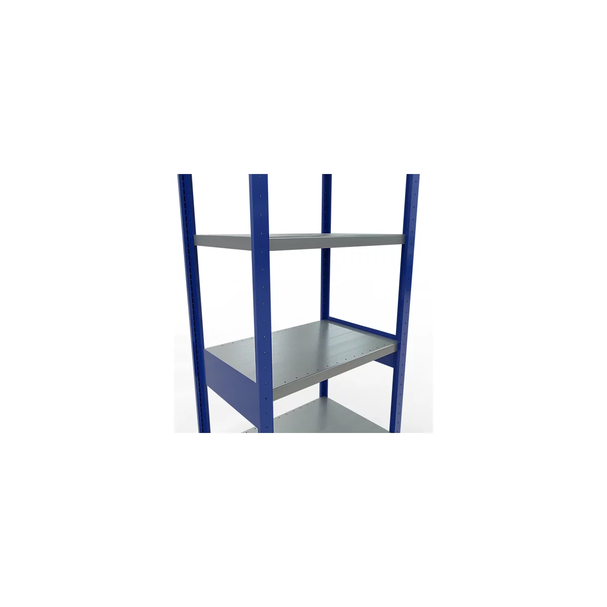 Schulte Lagertechnik Système de rayonnages à tablettes emboîtables MULTIplus 250, rayonnage de base, verrou de longueur, 2500x750x500 mm, 6 tablettes, bleu gentiane/zingué