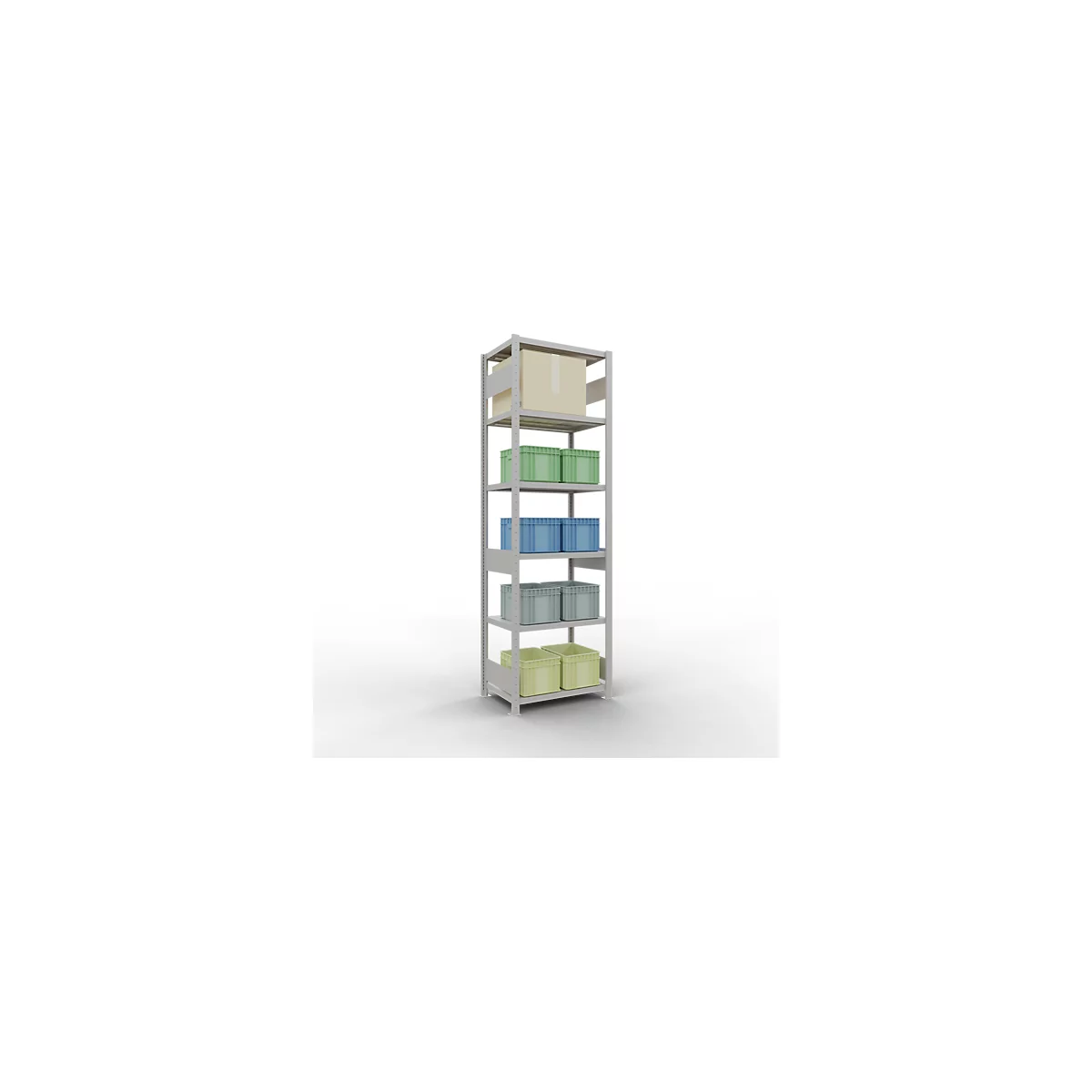 Schulte Lagertechnik Système de rayonnages à tablettes emboîtables MULTIplus 250, rayonnage de base, verrou de longueur, 2500x750x500 mm, 6 tablettes, gris clair
