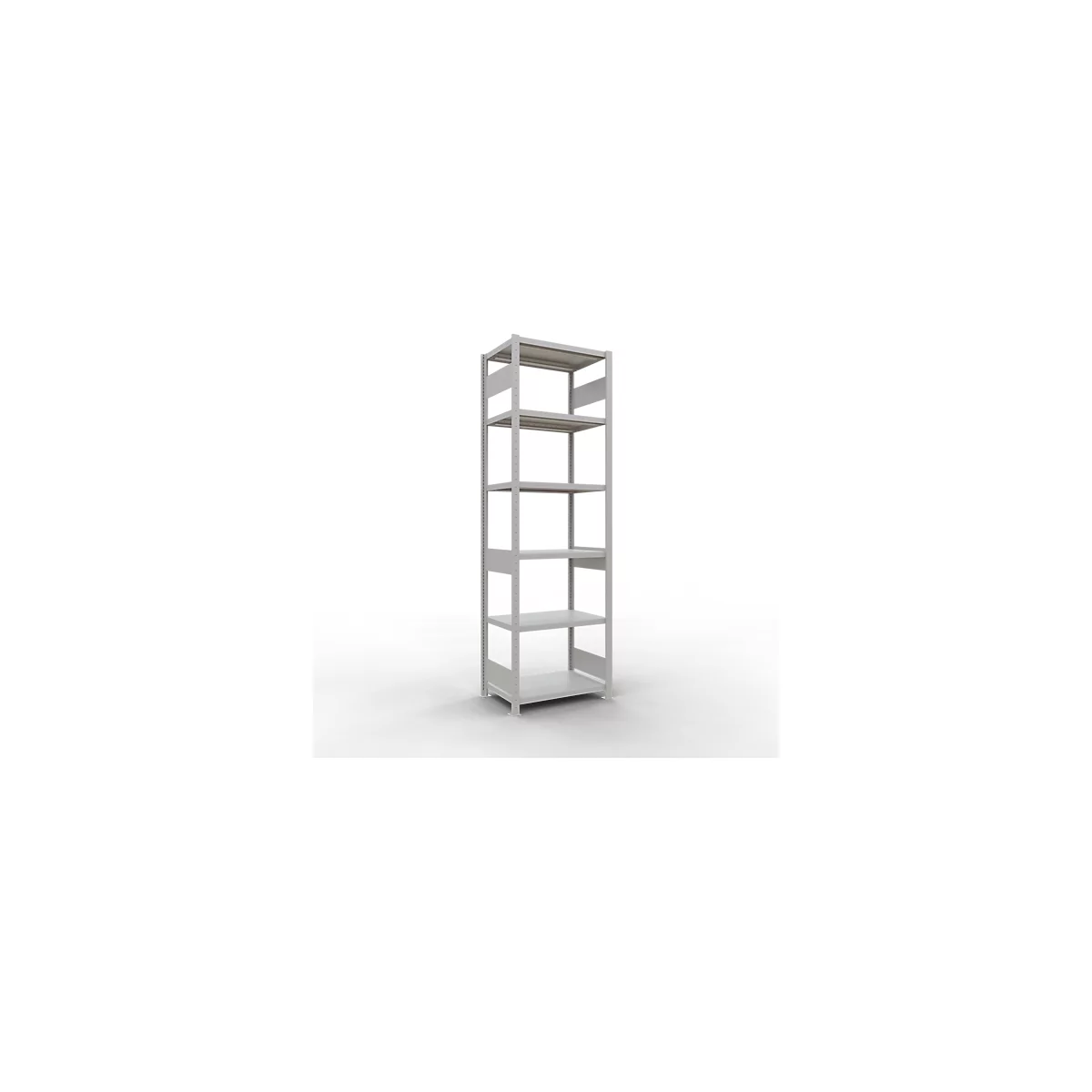 Schulte Lagertechnik Système de rayonnages à tablettes emboîtables MULTIplus 250, rayonnage de base, verrou de longueur, 2500x750x500 mm, 6 tablettes, gris clair