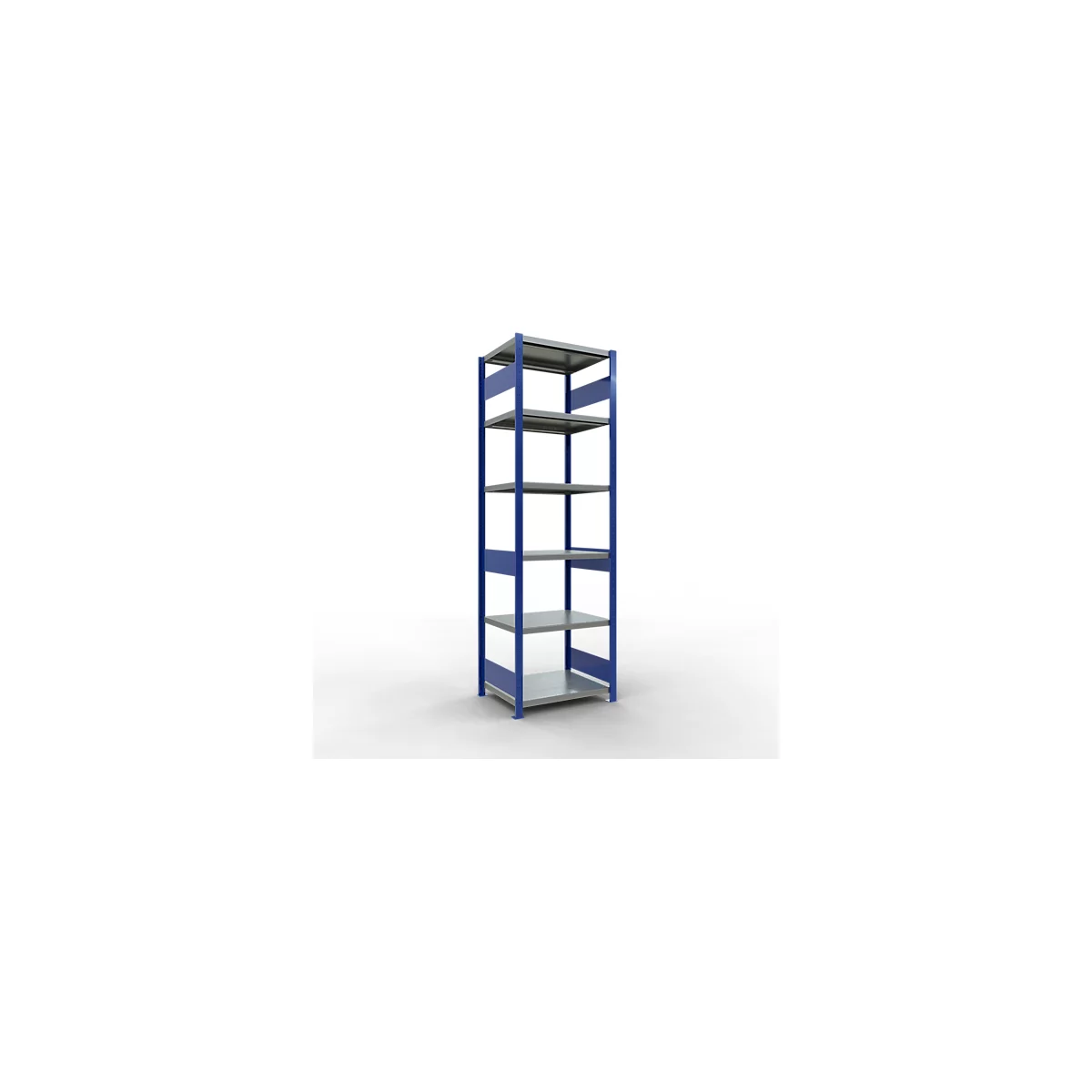 Schulte Lagertechnik Système de rayonnages à tablettes emboîtables MULTIplus 250, rayonnage de base, verrou de longueur, 2500x750x600 mm, 6 tablettes, bleu gentiane/galvanisé
