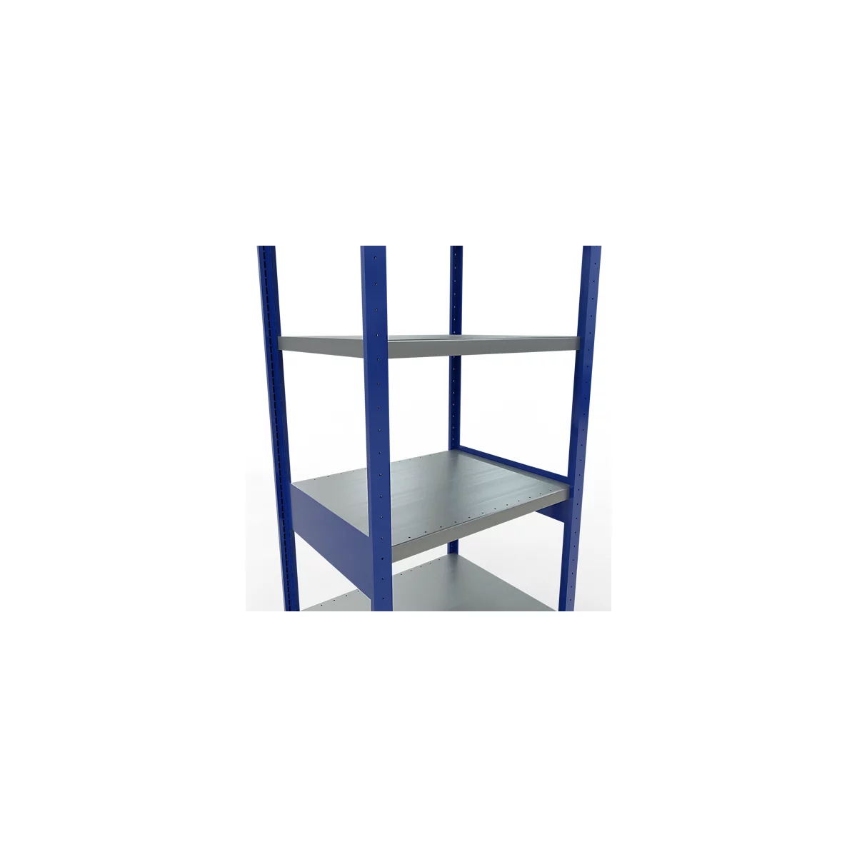 Schulte Lagertechnik Système de rayonnages à tablettes emboîtables MULTIplus 250, rayonnage de base, verrou de longueur, 2500x750x600 mm, 6 tablettes, bleu gentiane/galvanisé