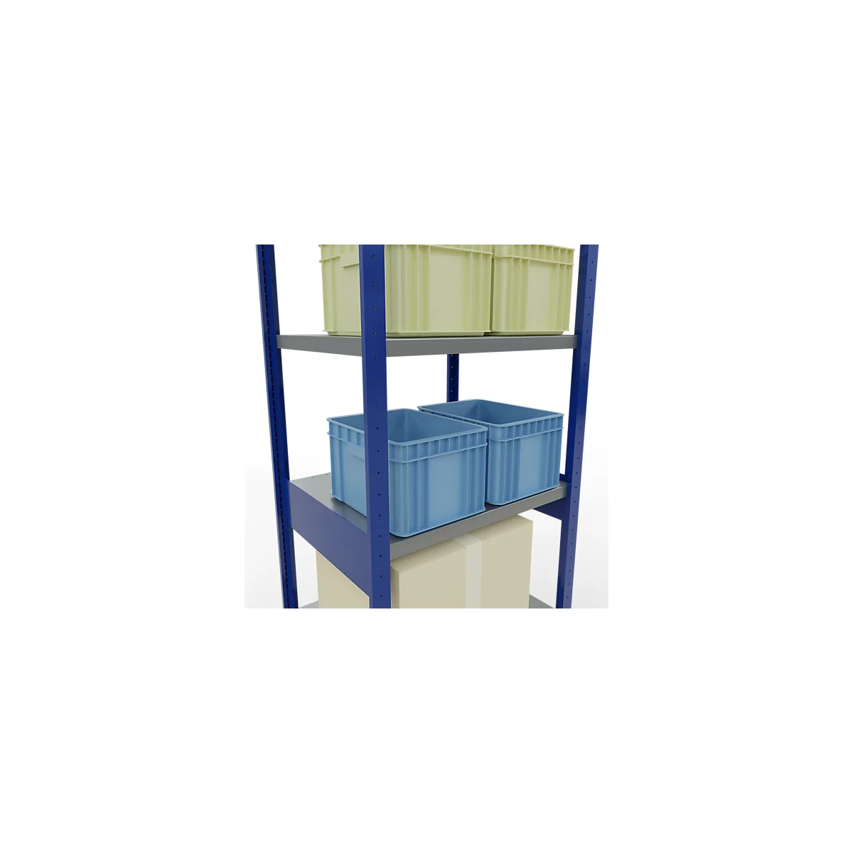 Schulte Lagertechnik Système de rayonnages à tablettes emboîtables MULTIplus 250, rayonnage de base, verrou de longueur, 2500x750x600 mm, 6 tablettes, bleu gentiane/galvanisé