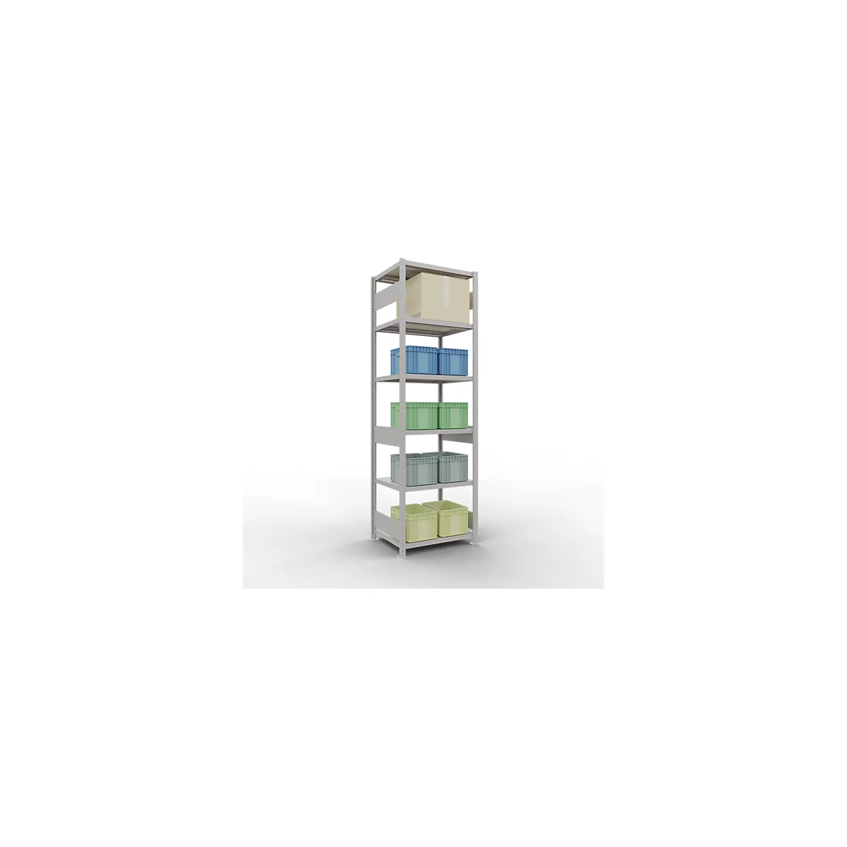 Schulte Lagertechnik Système de rayonnages à tablettes emboîtables MULTIplus 250, rayonnage de base, verrou de longueur, 2500x750x600 mm, 6 tablettes, gris clair