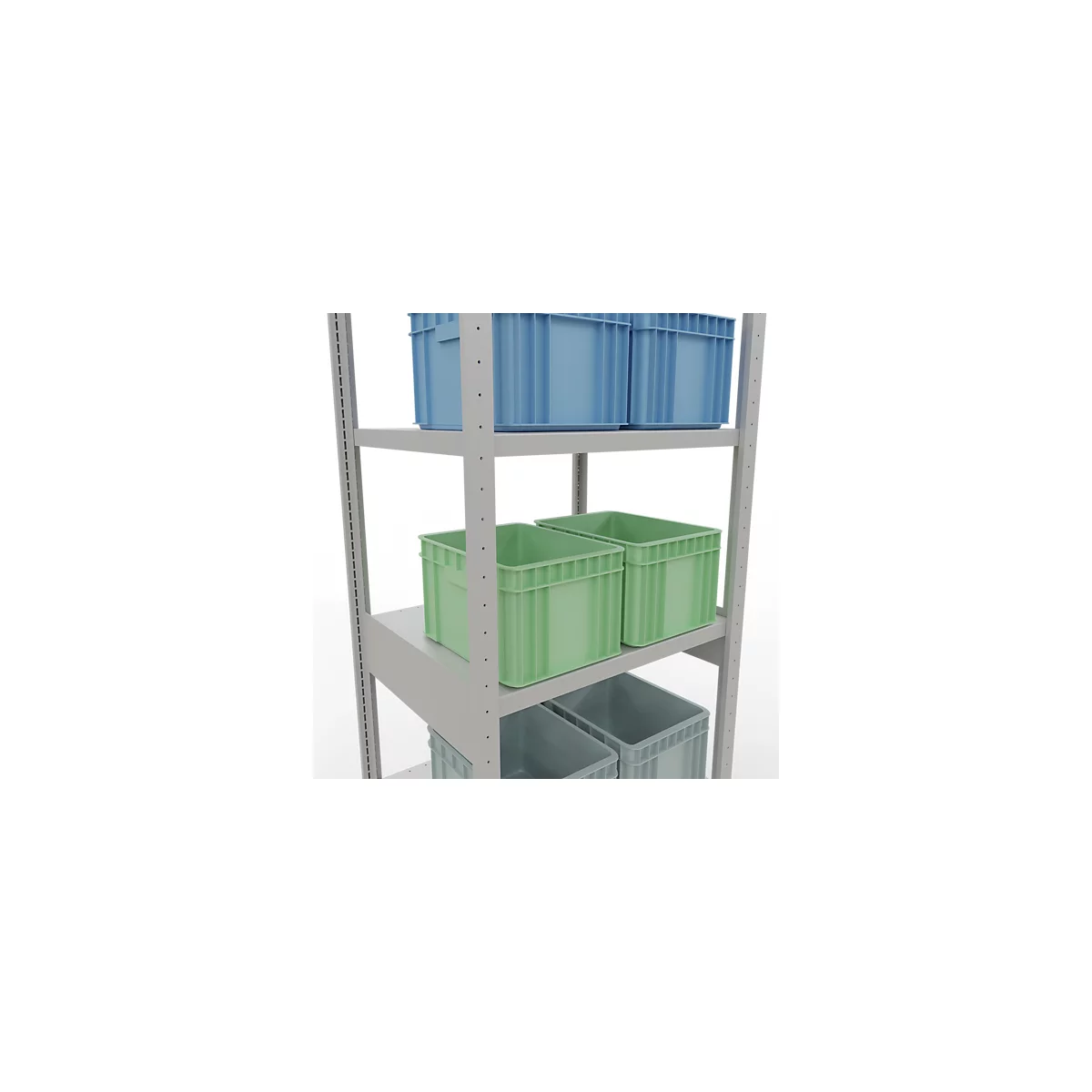 Schulte Lagertechnik Système de rayonnages à tablettes emboîtables MULTIplus 250, rayonnage de base, verrou de longueur, 2500x750x600 mm, 6 tablettes, gris clair