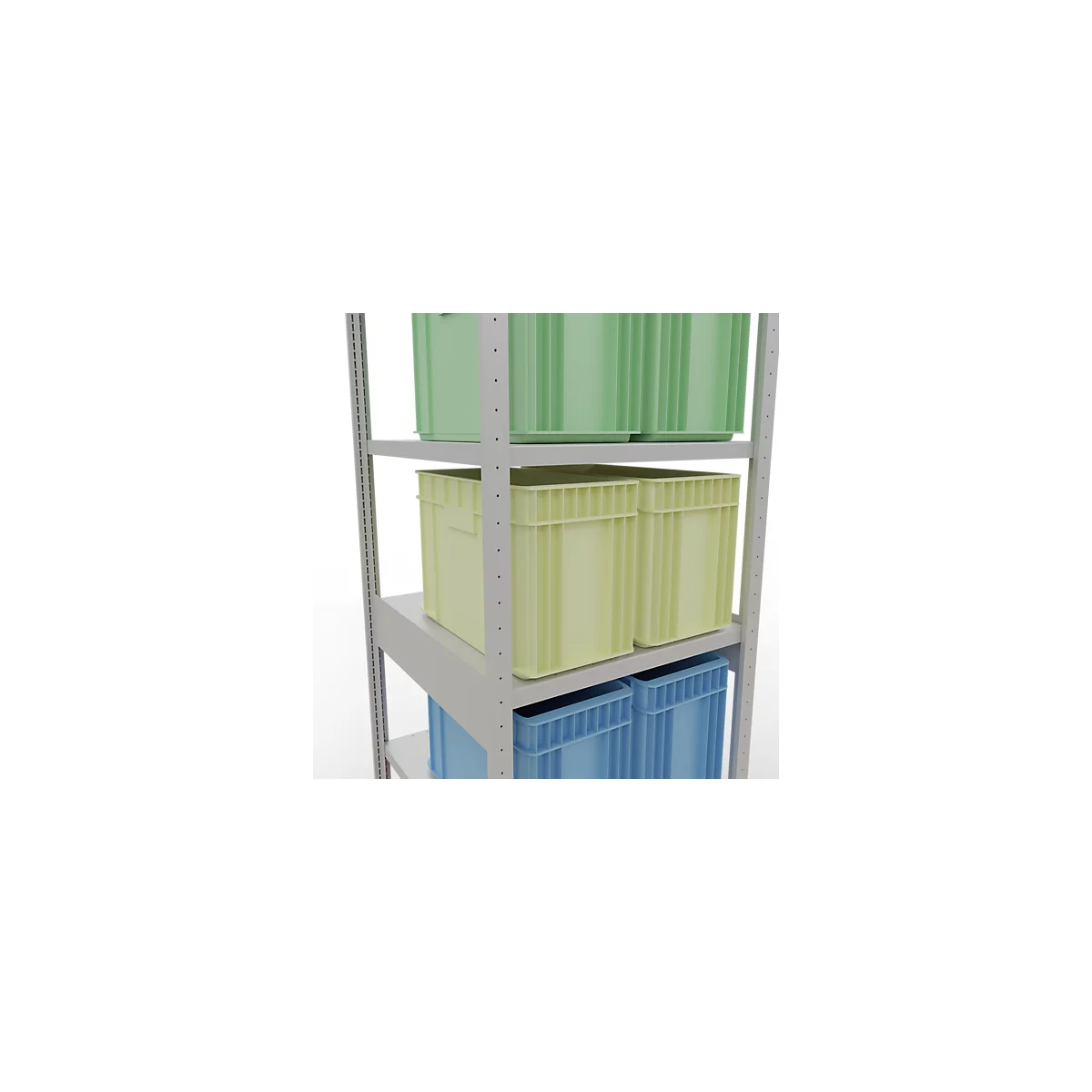 Schulte Lagertechnik Système de rayonnages à tablettes emboîtables MULTIplus 250, rayonnage de base, verrou de longueur, 2500x750x800 mm, 6 tablettes, gris clair