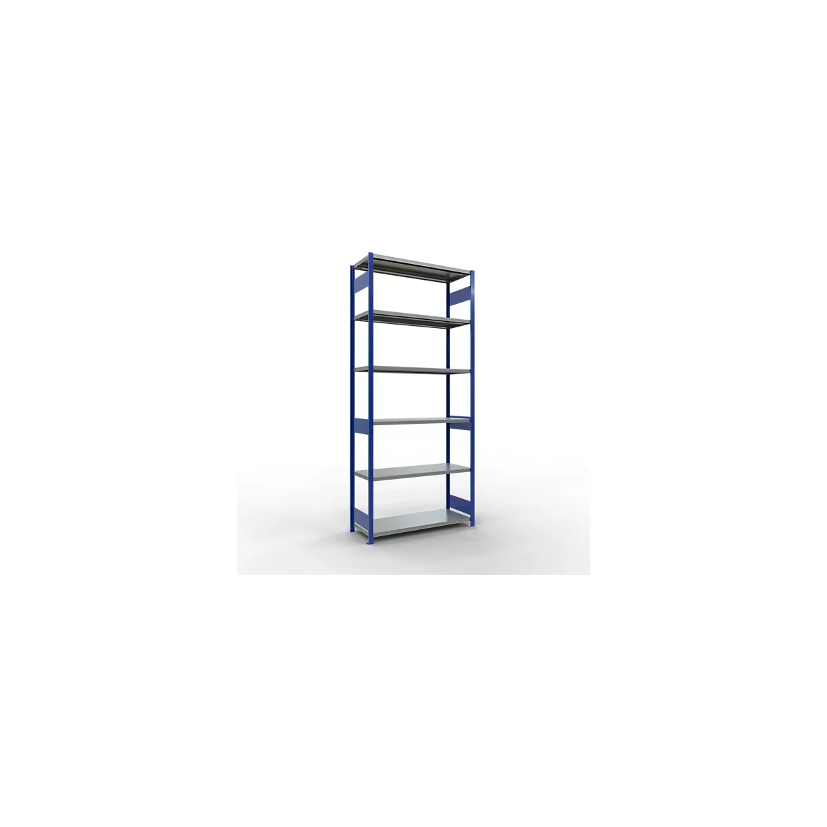 Schulte Lagertechnik Système de rayonnages à tablettes emboîtables MULTIplus 250, rayonnage de base, verrou de longueur, 3000x1300x500 mm, 7 tablettes, bleu gentiane/zingué