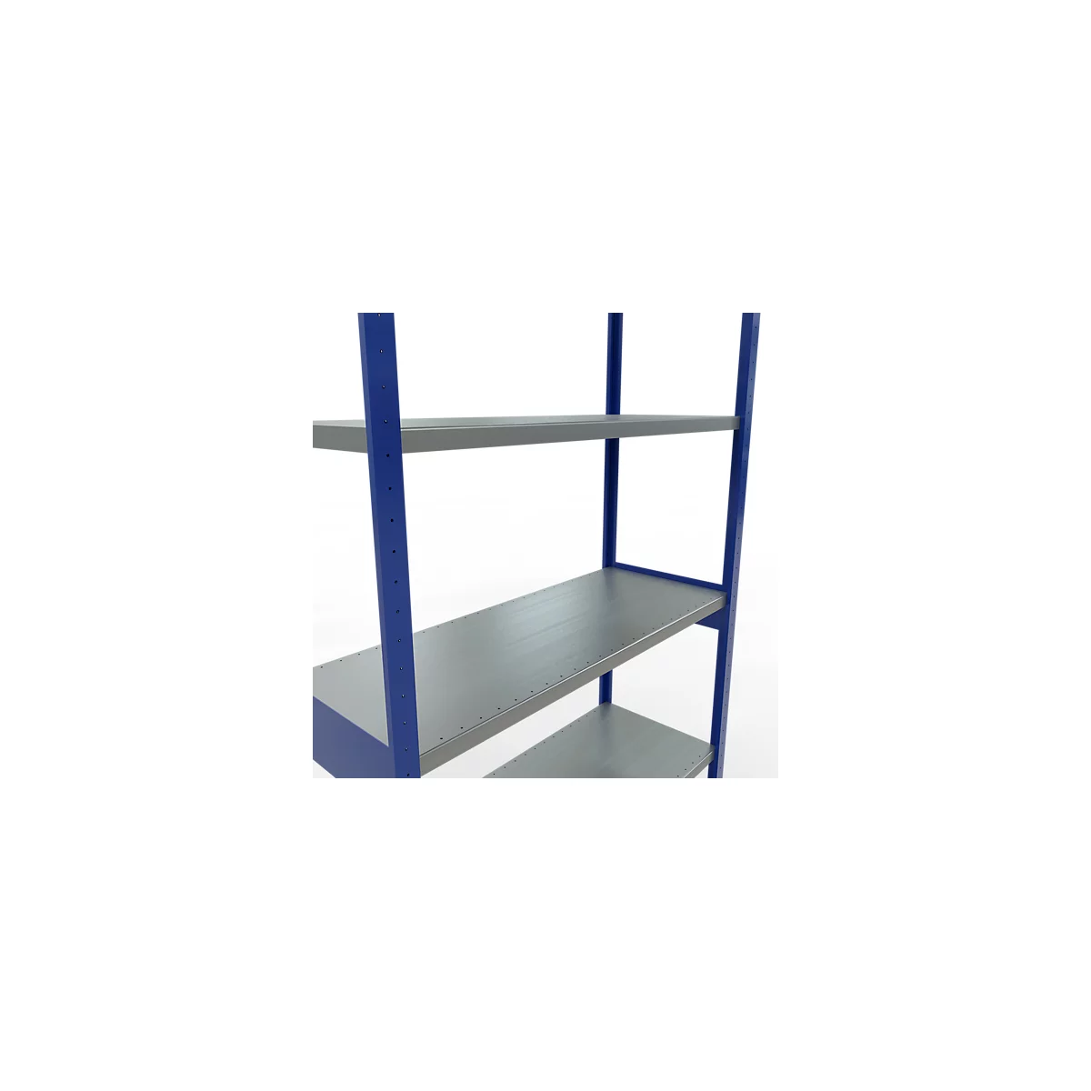 Schulte Lagertechnik Système de rayonnages à tablettes emboîtables MULTIplus 250, rayonnage de base, verrou de longueur, 3000x1300x500 mm, 7 tablettes, bleu gentiane/zingué