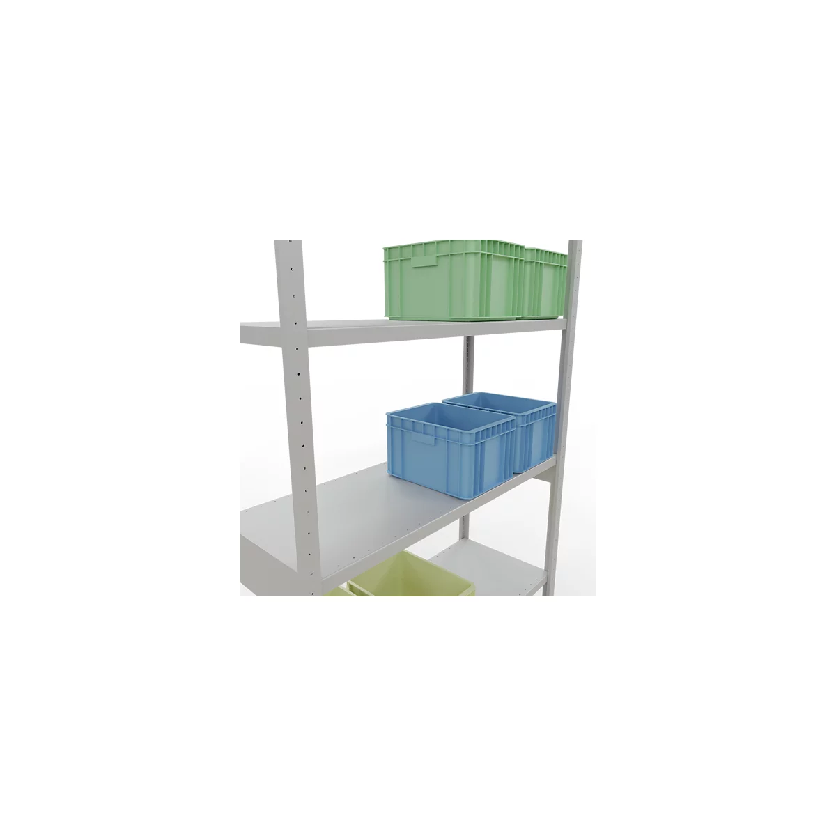 Schulte Lagertechnik Système de rayonnages à tablettes emboîtables MULTIplus 250, rayonnage de base, verrou de longueur, 3000x1300x500 mm, 7 tablettes, gris clair