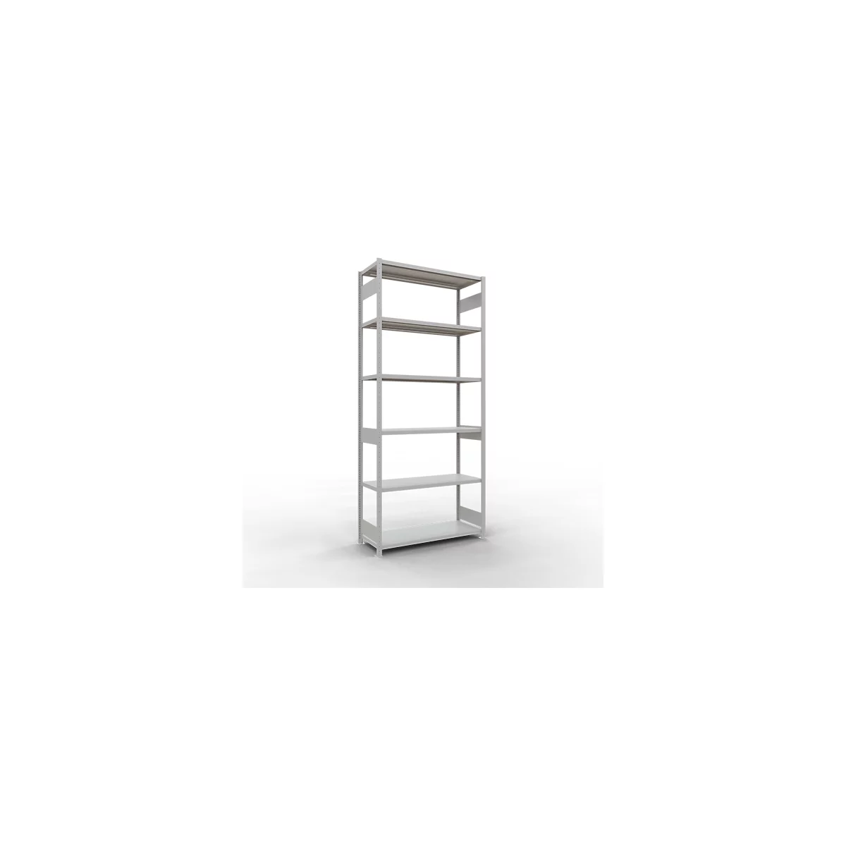 Schulte Lagertechnik Système de rayonnages à tablettes emboîtables MULTIplus 250, rayonnage de base, verrou de longueur, 3000x1300x500 mm, 7 tablettes, gris clair